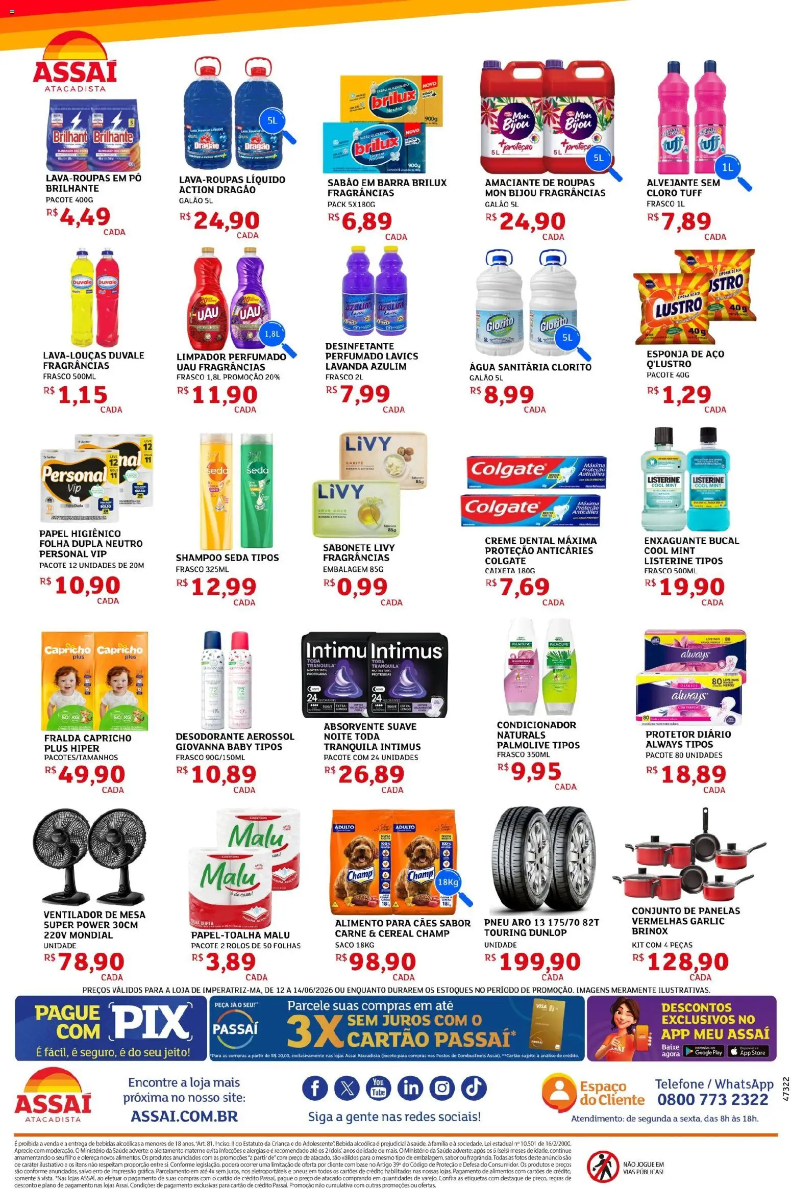 Assaí Atacadista Folheto - válido de 12.06.2026 | Página: 4 | Produtos: Pneus, Sabonete, Papel higiênico, Amaciante