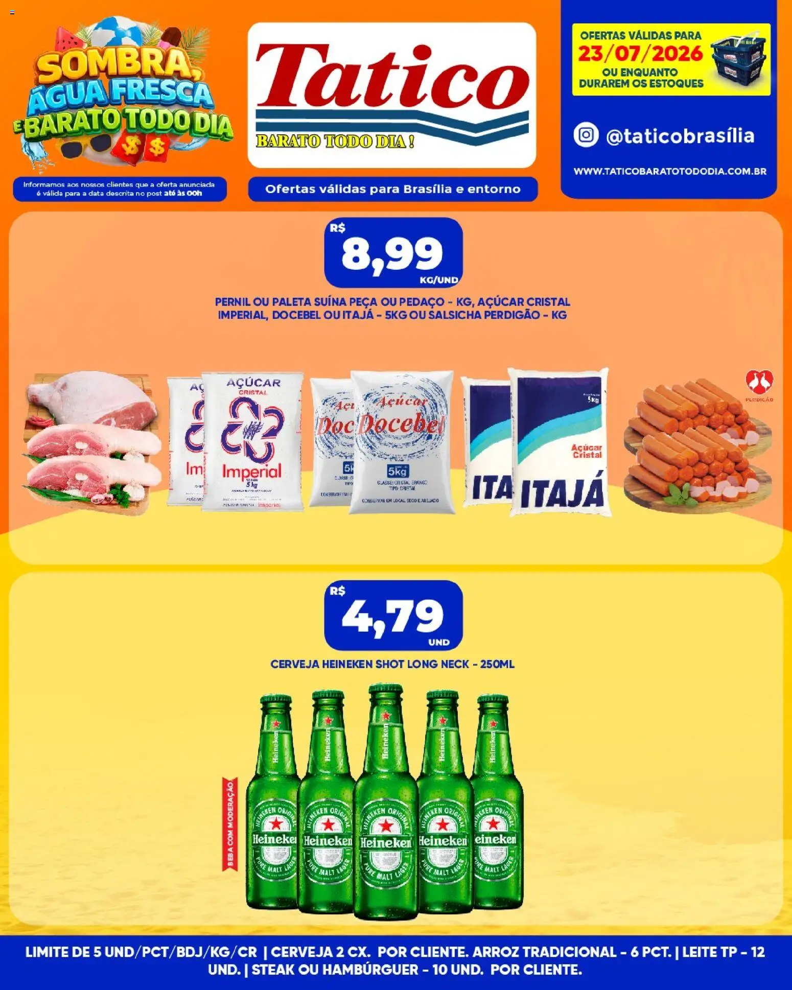 Tatico Folheto - válido de 23/07/2026 | Página: 5 | Produtos: Arroz, Cerveja Heineken, Heineken, Hambúrguer