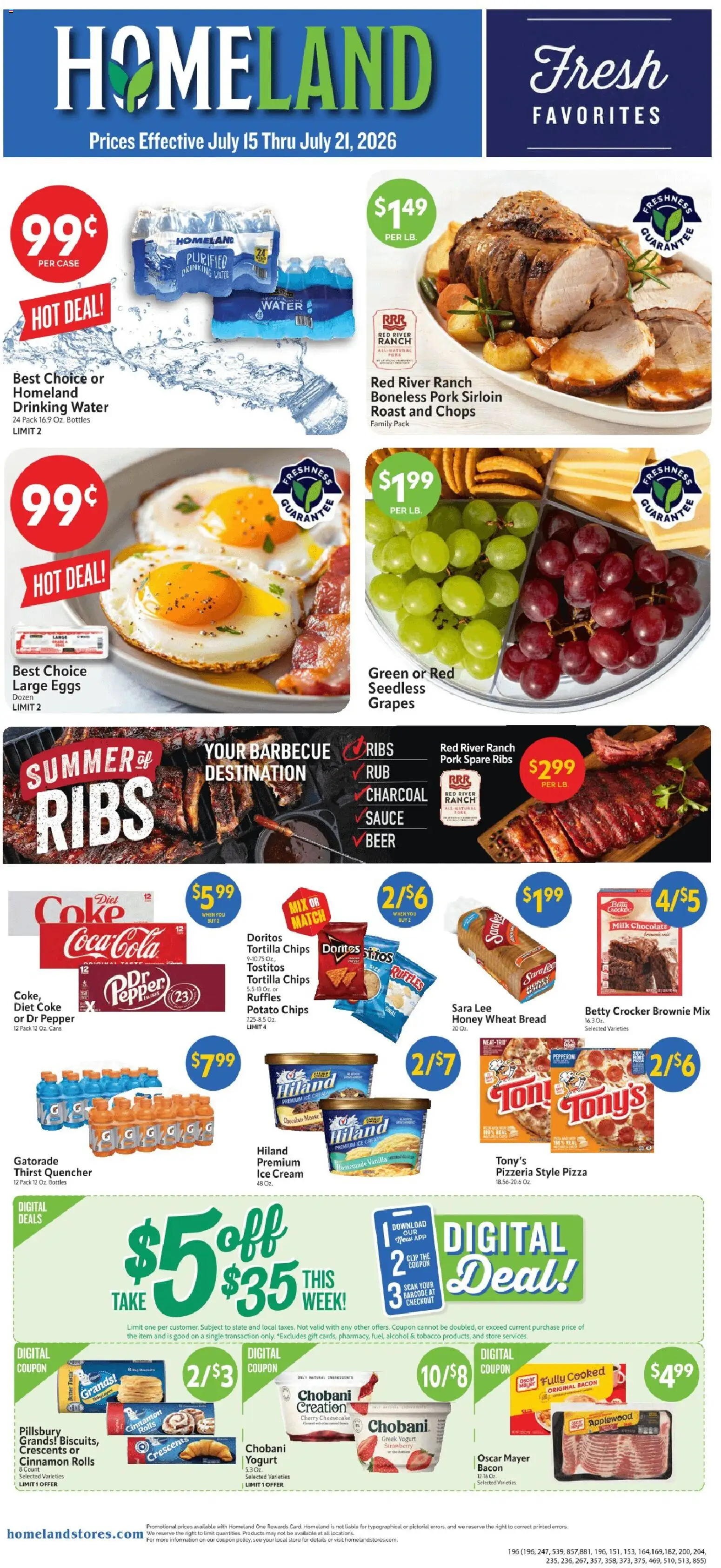 Homeland Weekly Ad - valid from 07/15/2026 | Page: 1 | Products: Butter, Bread, Pork, Water