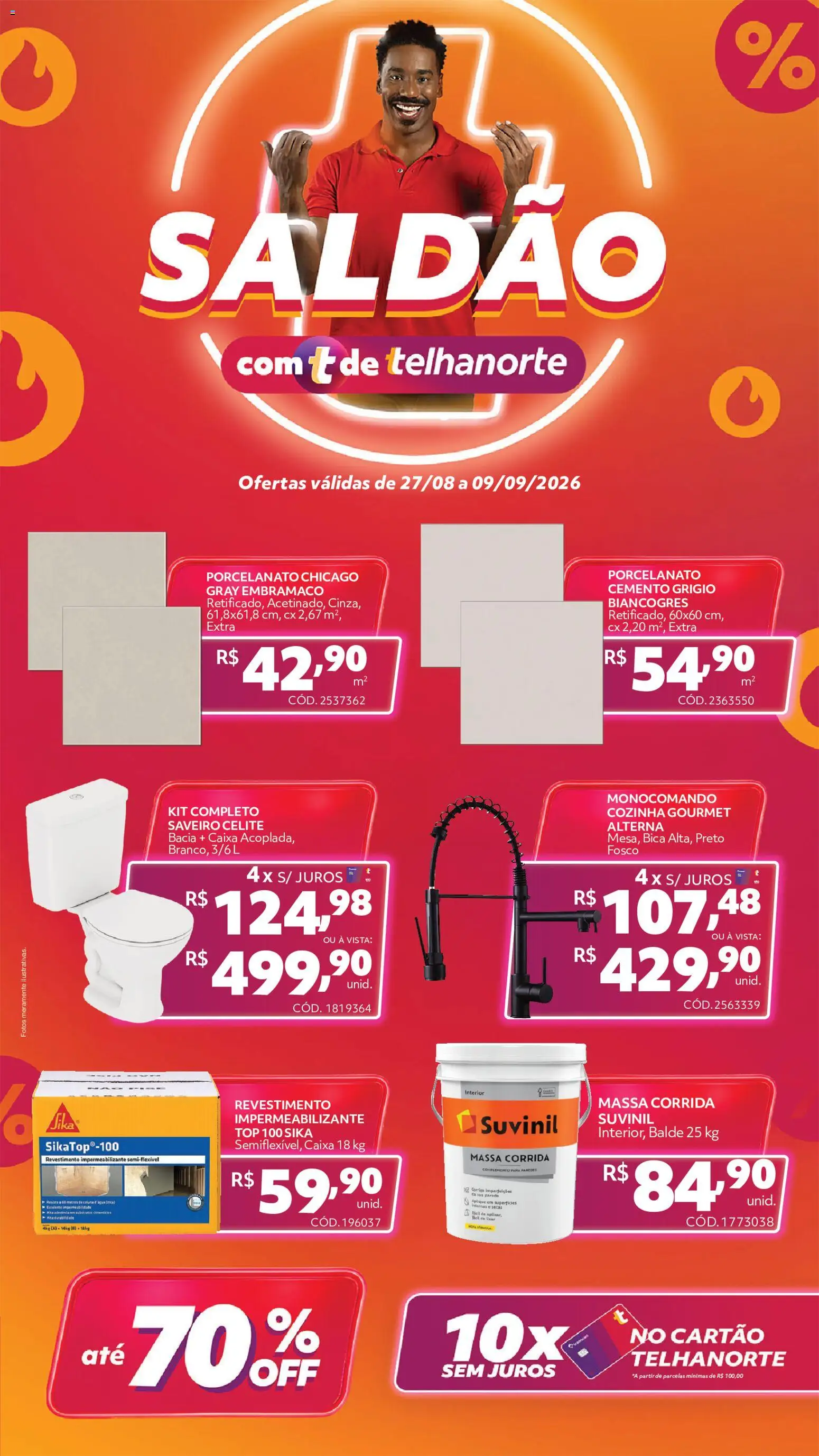 Telhanorte Folheto - válido de 27/08/2026 | Página: 1 | Produtos: Impermeabilizante, Caixa, Massa, Balde