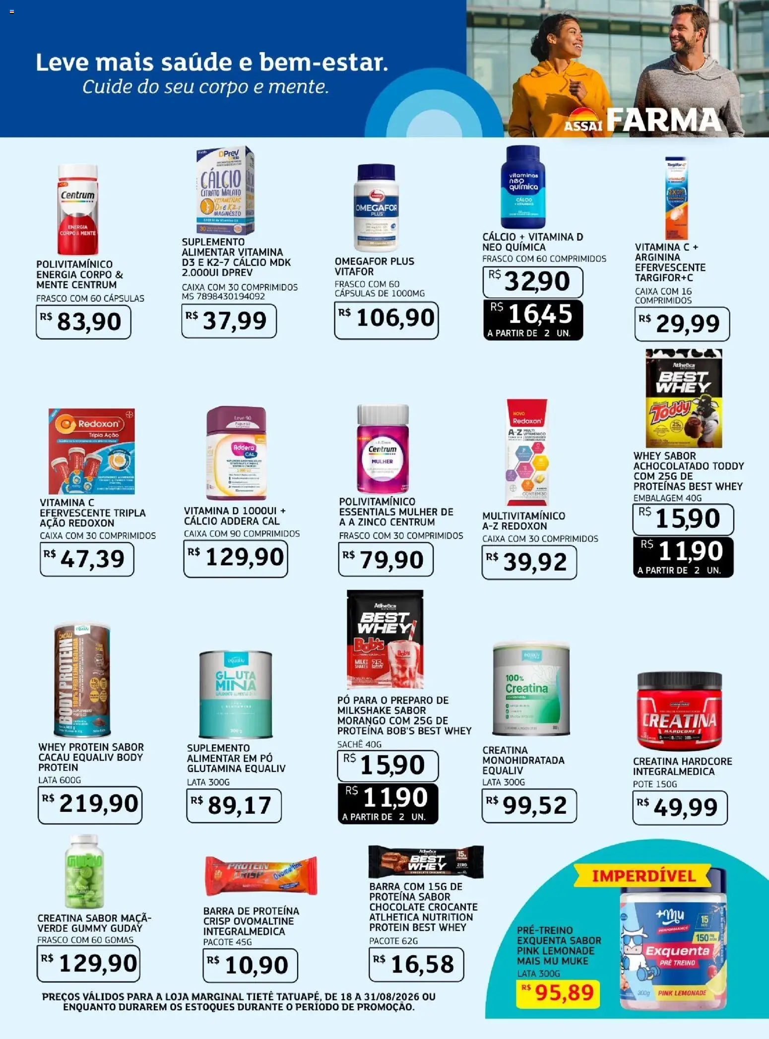 Assaí Atacadista Folheto - válido de 17/08/2026 | Página: 6 | Produtos: Glutamina, Chocolate, Whey protein, Vitamina c