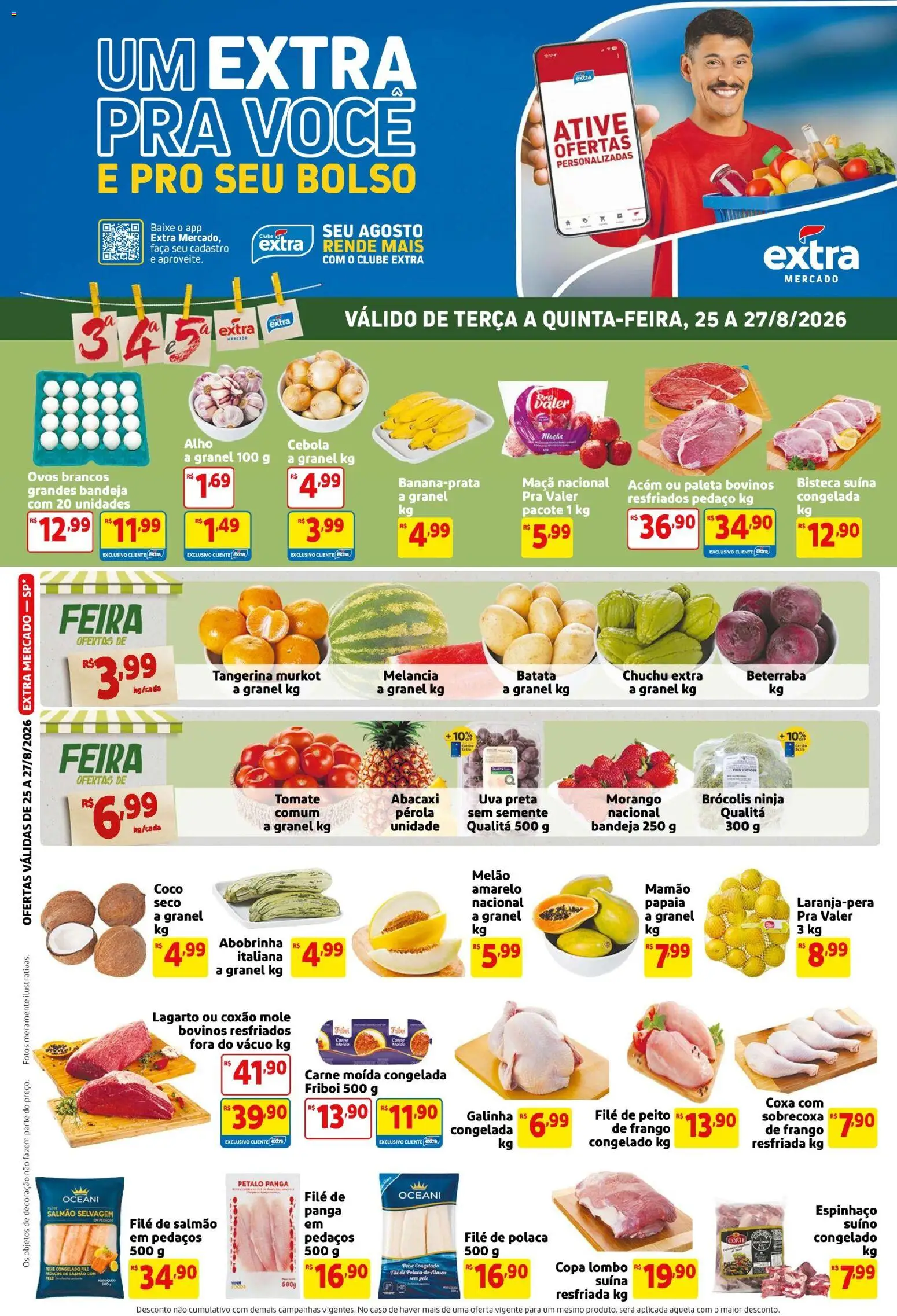 Extra Folheto - válido de 25/08/2026 | Página: 1 | Produtos: Melancia, Decoração, Uva, Brócolis
