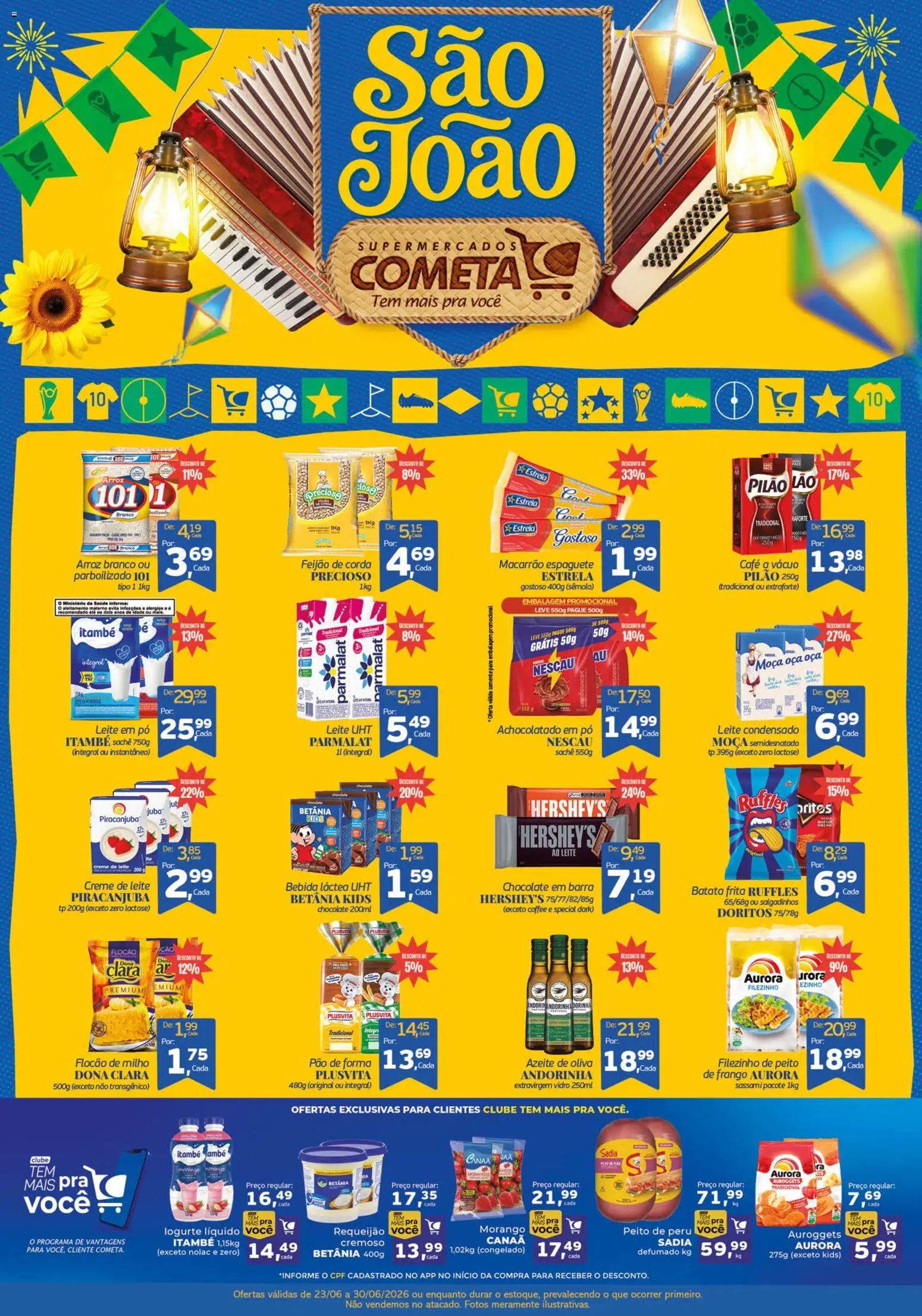 Cometa Supermercados Folheto - válido de 23/06/2026 | Página: 1 | Produtos: Espaguete, Pão, Azeite, Requeijão