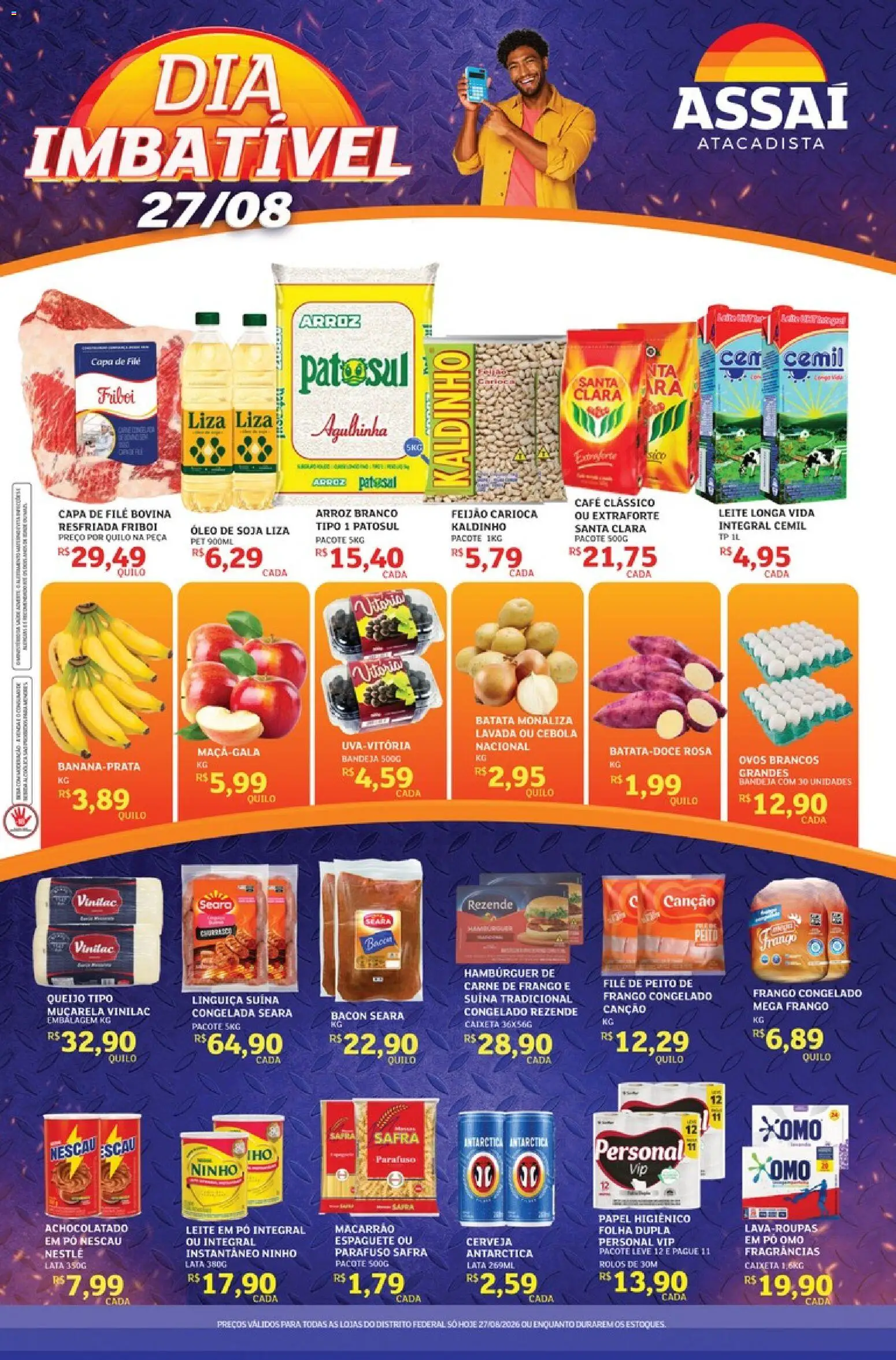 Assaí Atacadista Folheto - válido de 27/08/2026 | Página: 1 | Produtos: Cebola, Leite, Óleo, Bacon