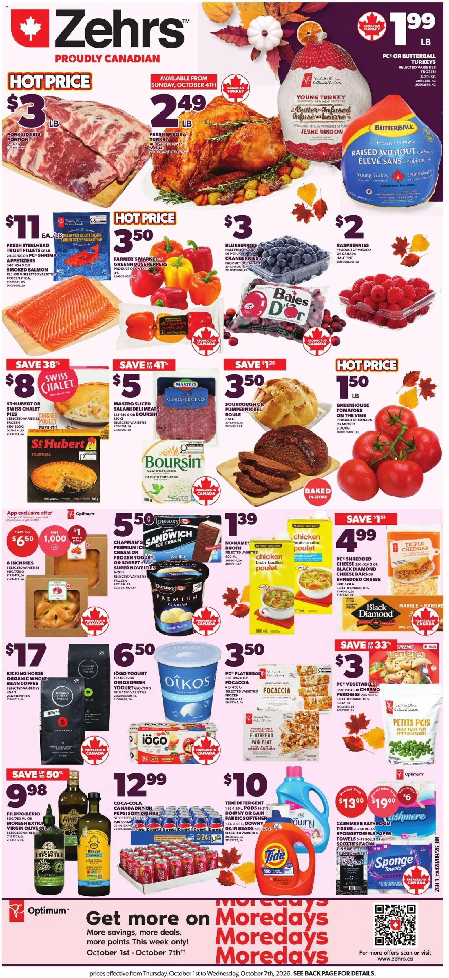 Zehrs flyer valid from Oct 1, 2026 | Page: 1 | Products: Blueberries, Trout, Vanilla, Cheese