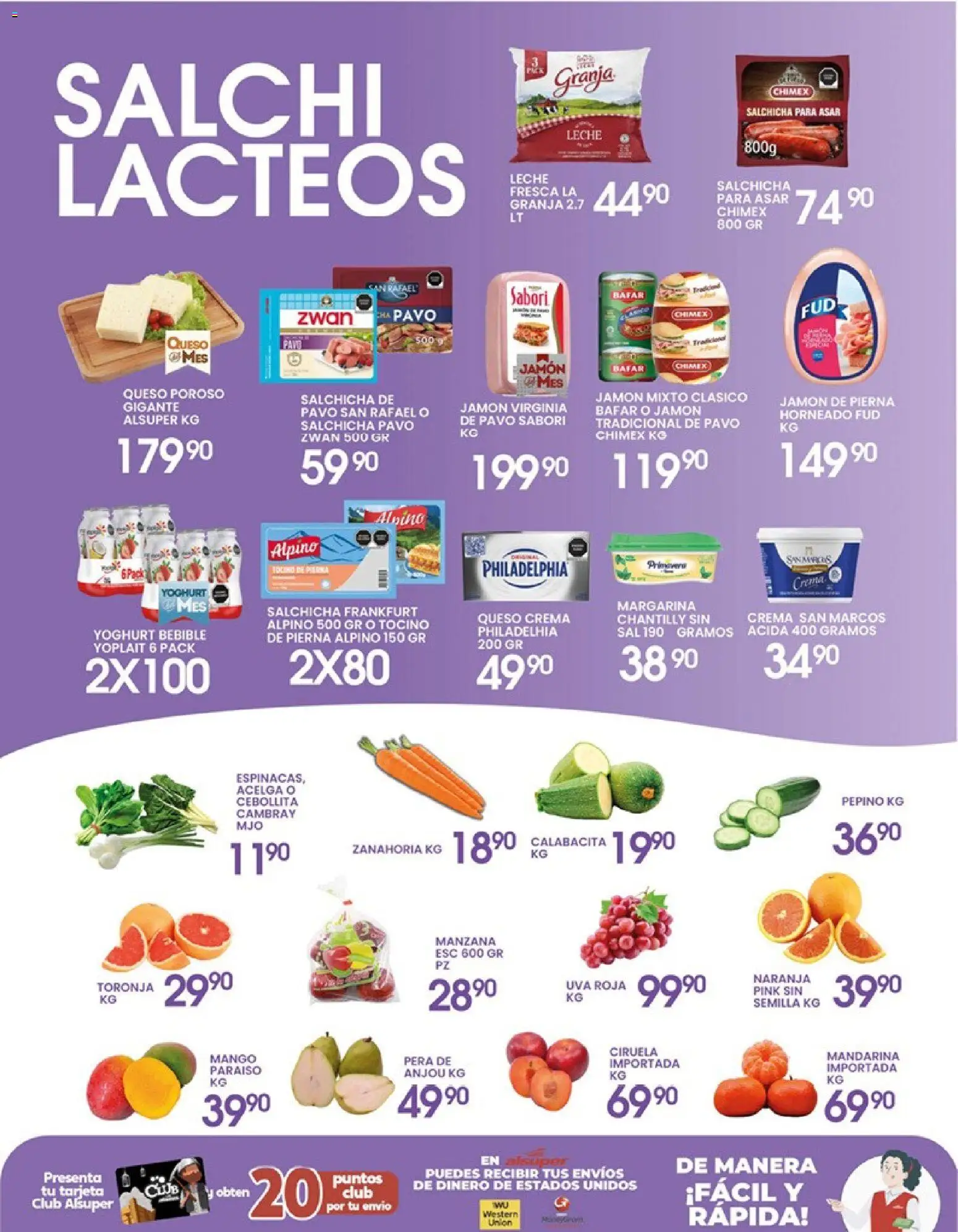 Nuevas ofertas de Alsuper válidas en toda la República Mexicana desde el 24/04/2026. ¡Encuentra las mejores ofertas en Alsuper folleto Calera! | Página: 3 | Productos: Acelga, Salchicha, Leche, Toronja