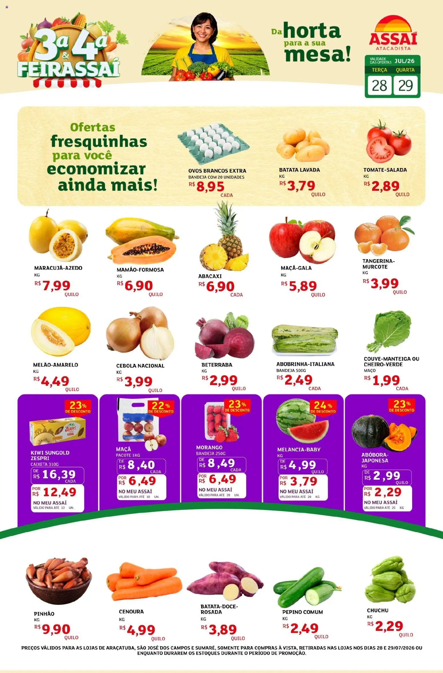 Assaí Atacadista Folheto - válido de 28/07/2026 | Página: 1 | Produtos: Chuchu, Cebola, Cenoura, Bandeja
