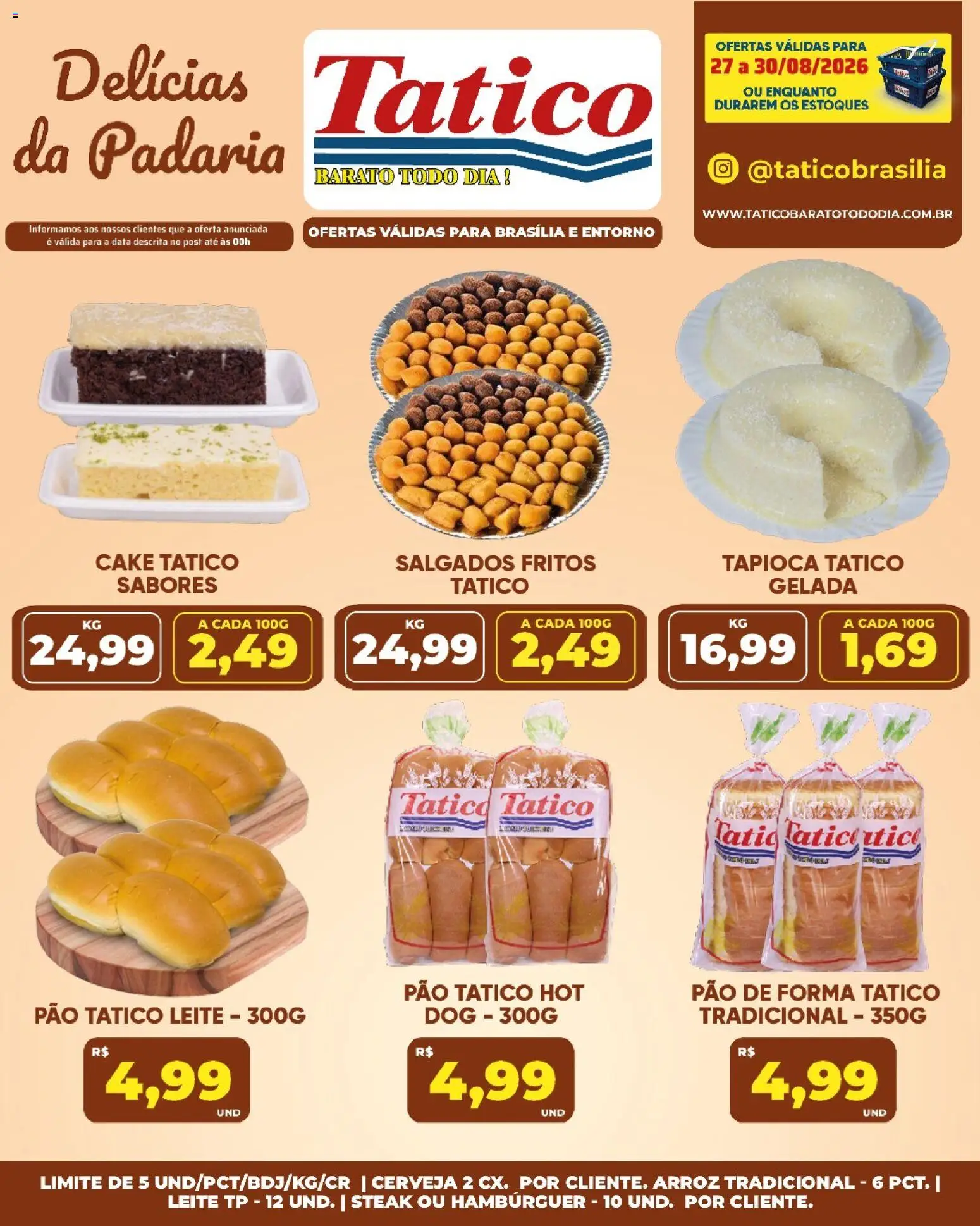 Tatico Folheto - válido de 27/08/2026 | Página: 18 | Produtos: Tapioca, Leite, Arroz, Hambúrguer