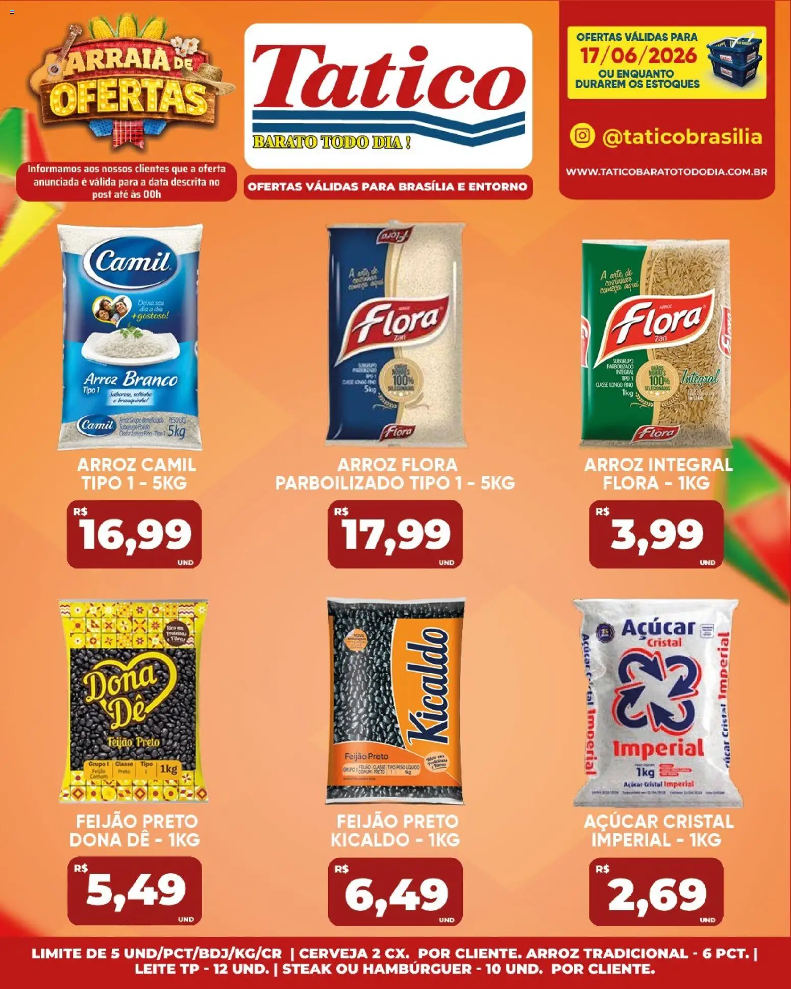 Tatico Folheto - válido de 17.06.2026 | Página: 16 | Produtos: Leite, Arroz, Hambúrguer, Açúcar