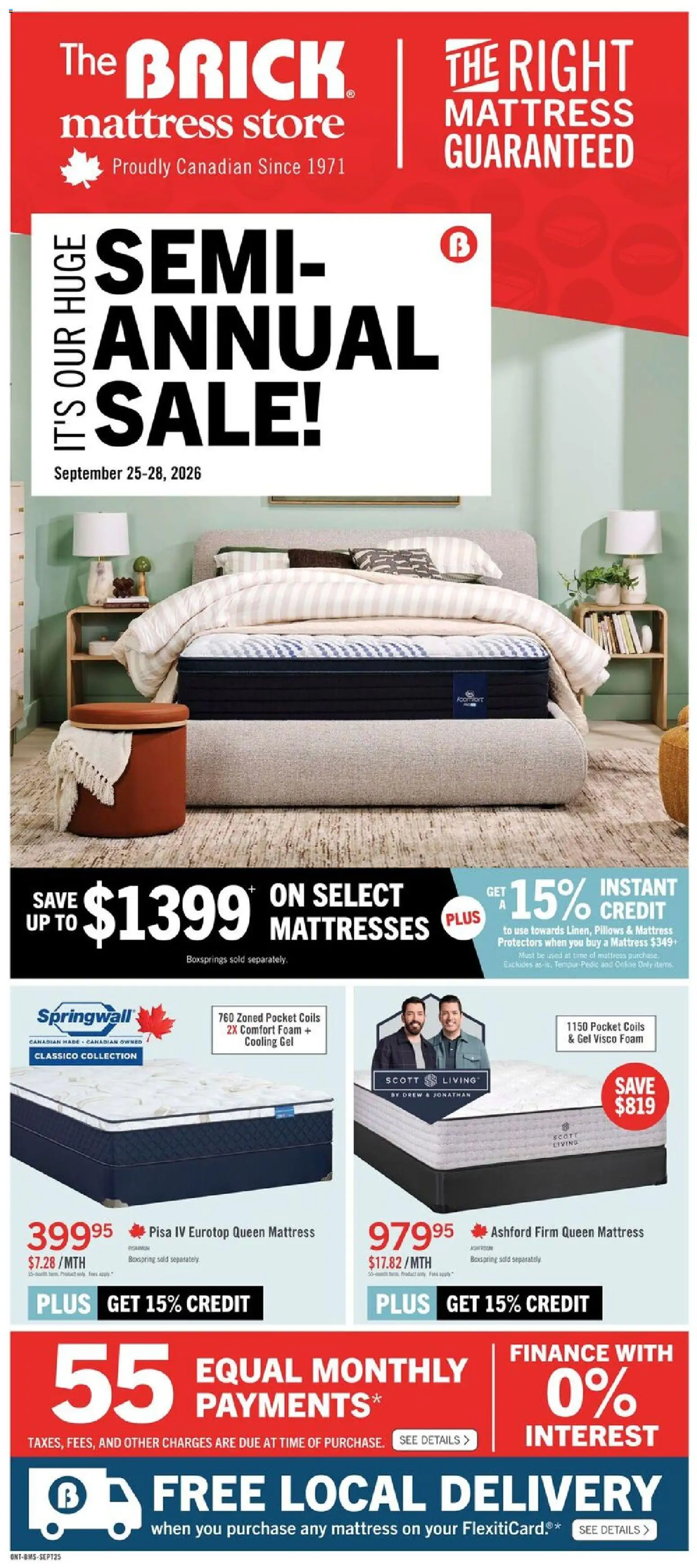 The Brick flyer valid from Sep 25, 2026 | Page: 1 | Products: Foam, Mattresses, Mattress