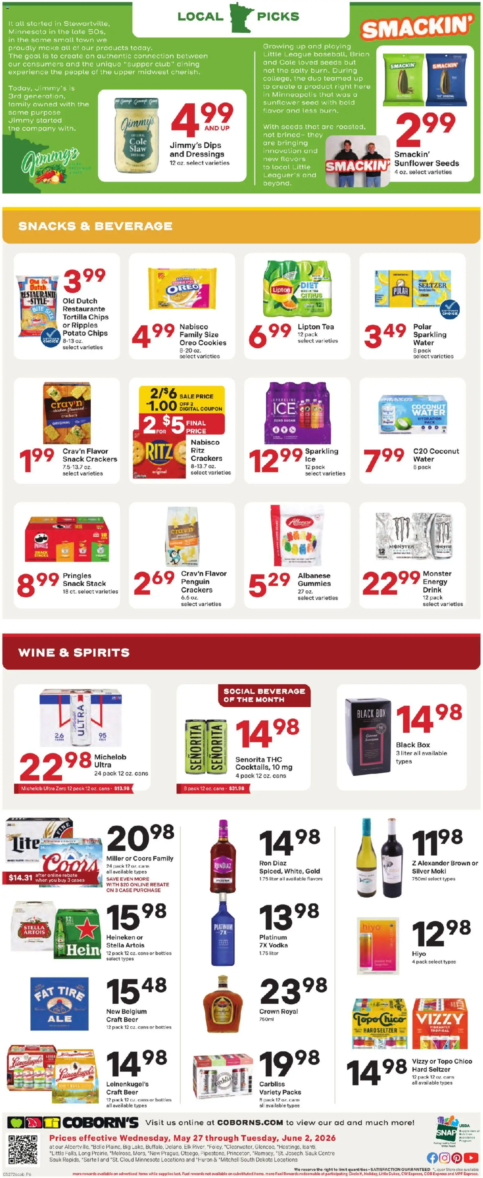 Coborn's Weekly Ad - valid from 27.05.2026 | Page: 6 | Products: Chips, Vodka, Lemon, Case