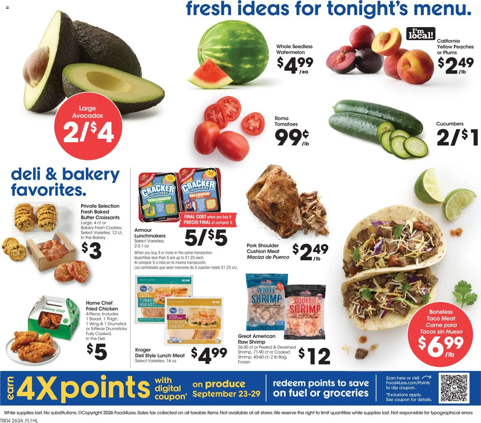 Food 4 Less Weekly Ad - valid from 09/23/2026 | Page: 5 | Products: Shrimp, Pork, Croissants, Watermelon