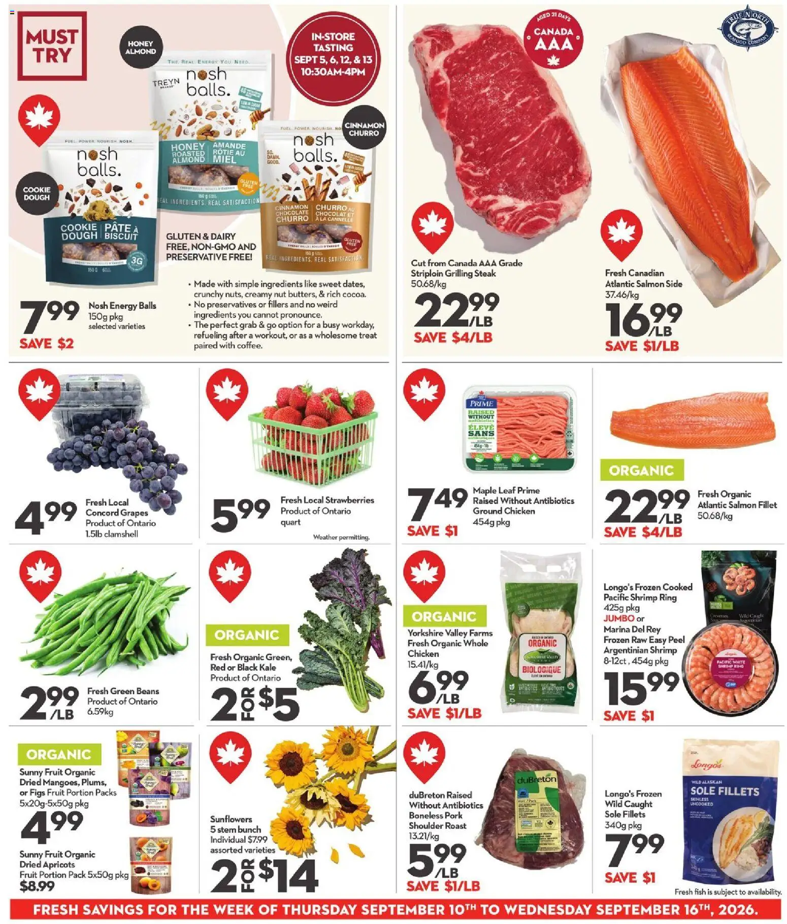Longo's flyer valid from Sep 10, 2026 | Page: 5 | Products: Roast, Kale, Apricots, Beans