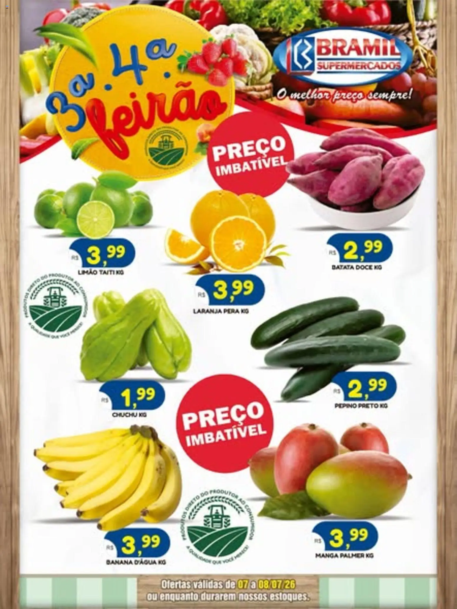 Bramil Supermercados Folheto - válido de 07/07/2026 | Página: 1 | Produtos: Pera, Chuchu, Batata