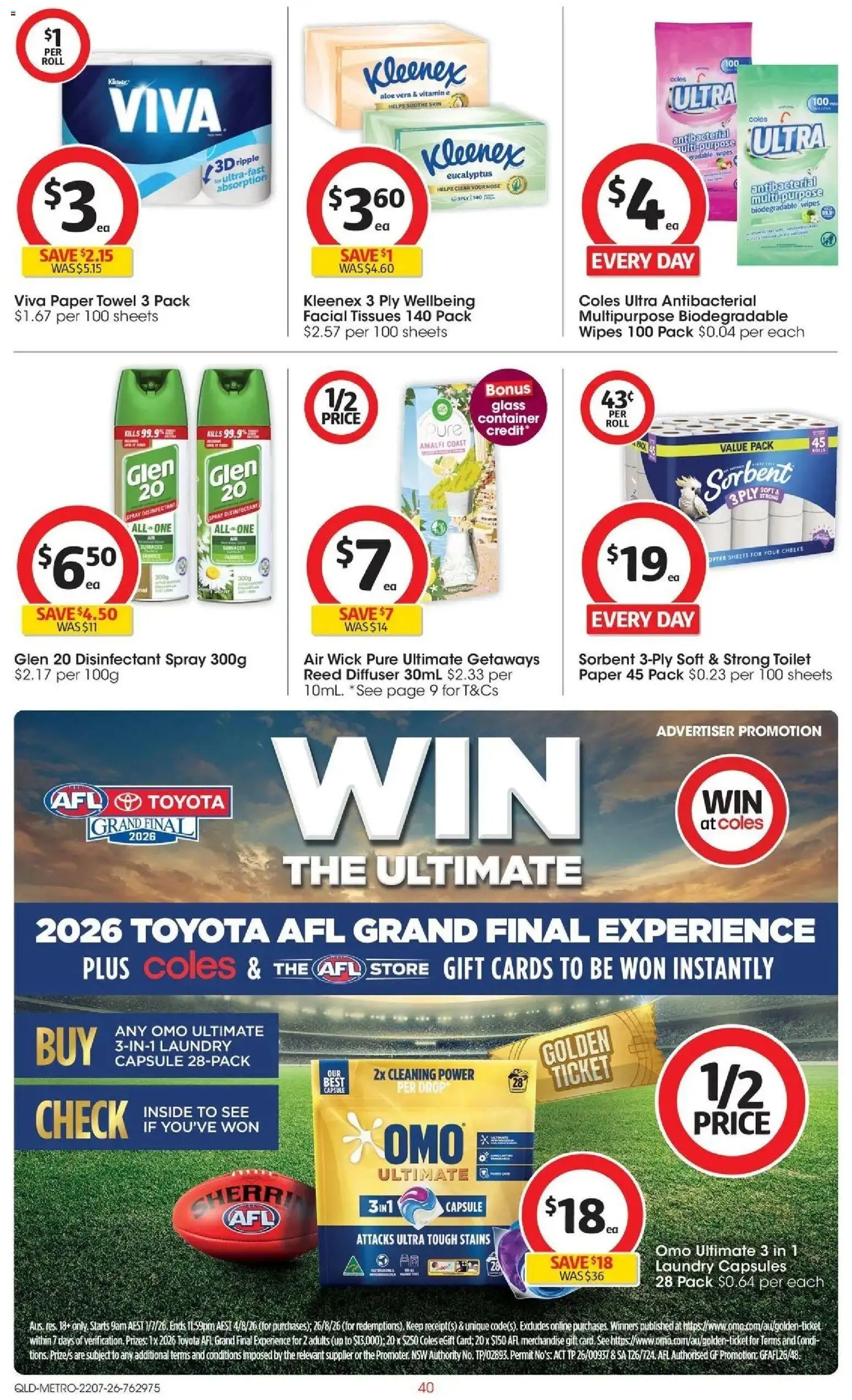 Coles catalogue - valid from 22/07/2026 | Page: 40 | Products: Toilet, Toilet paper, Multipurpose, Vitamin