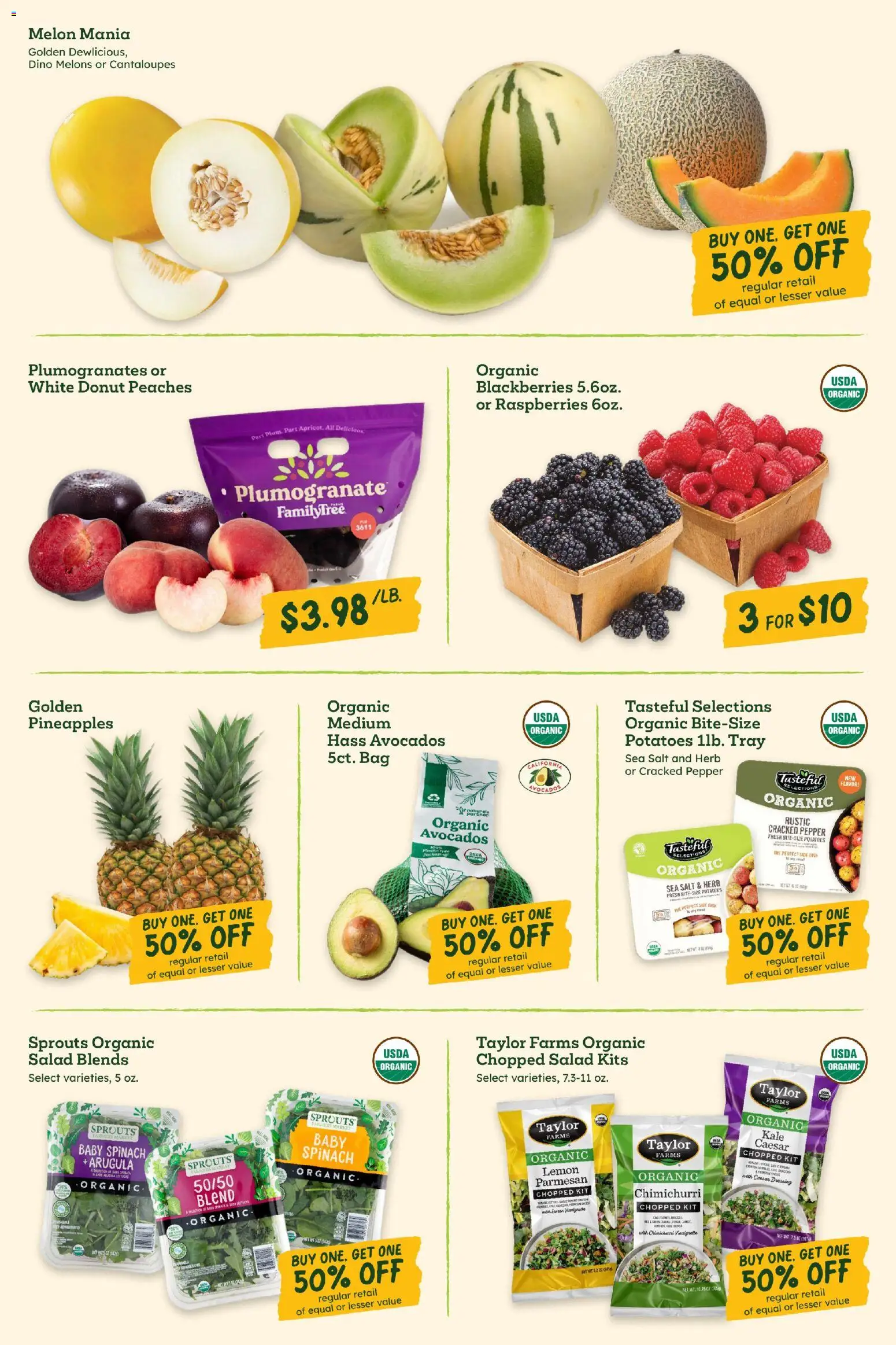 Sprouts Weekly Ad - valid from 10.06.2026 | Page: 6 | Products: Peaches, Salad, Potatoes, Melon