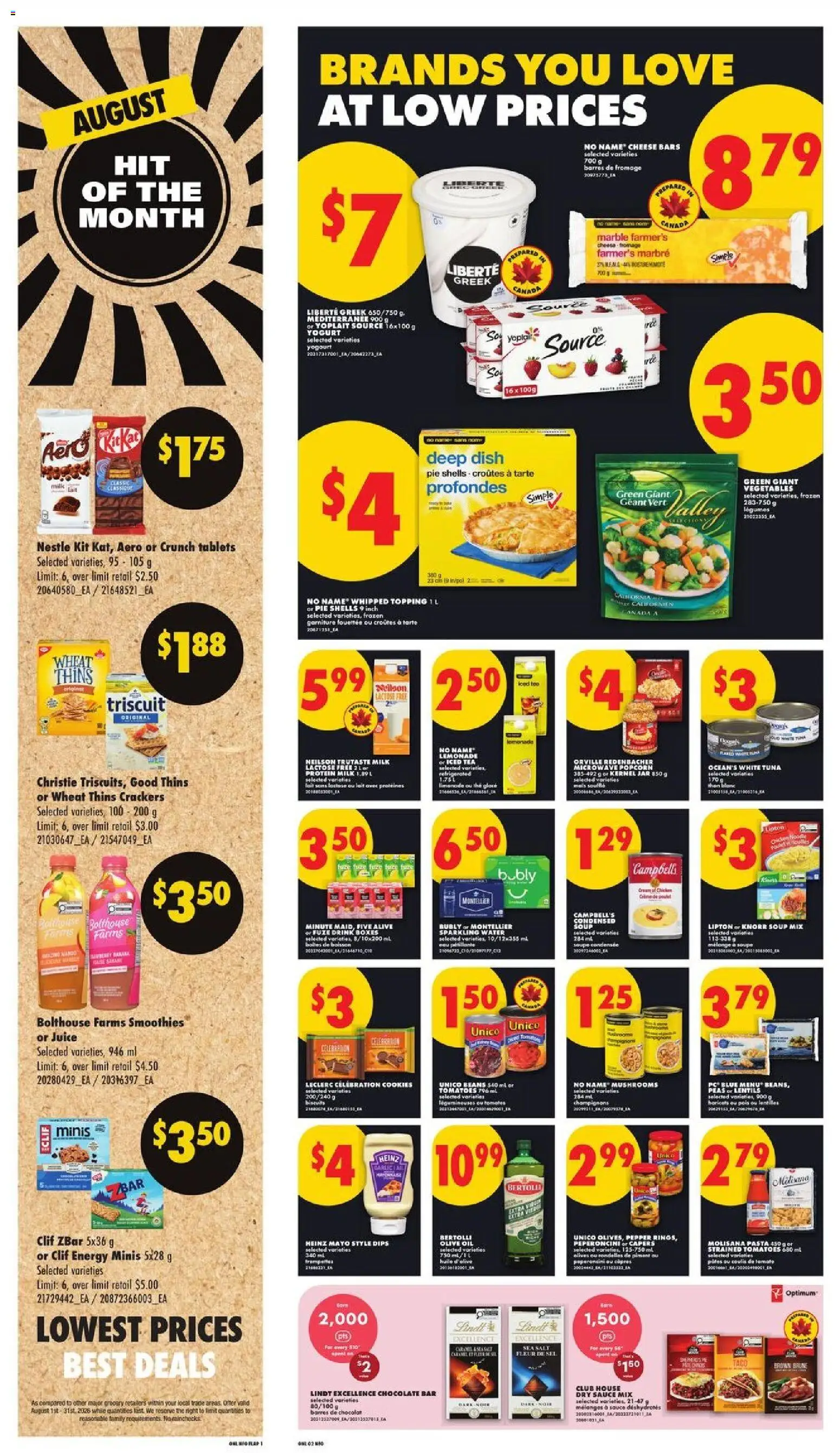 No Frills flyer valid from Aug 13, 2026 | Page: 6 | Products: Chocolate bar, Water, Pepper, Tuna