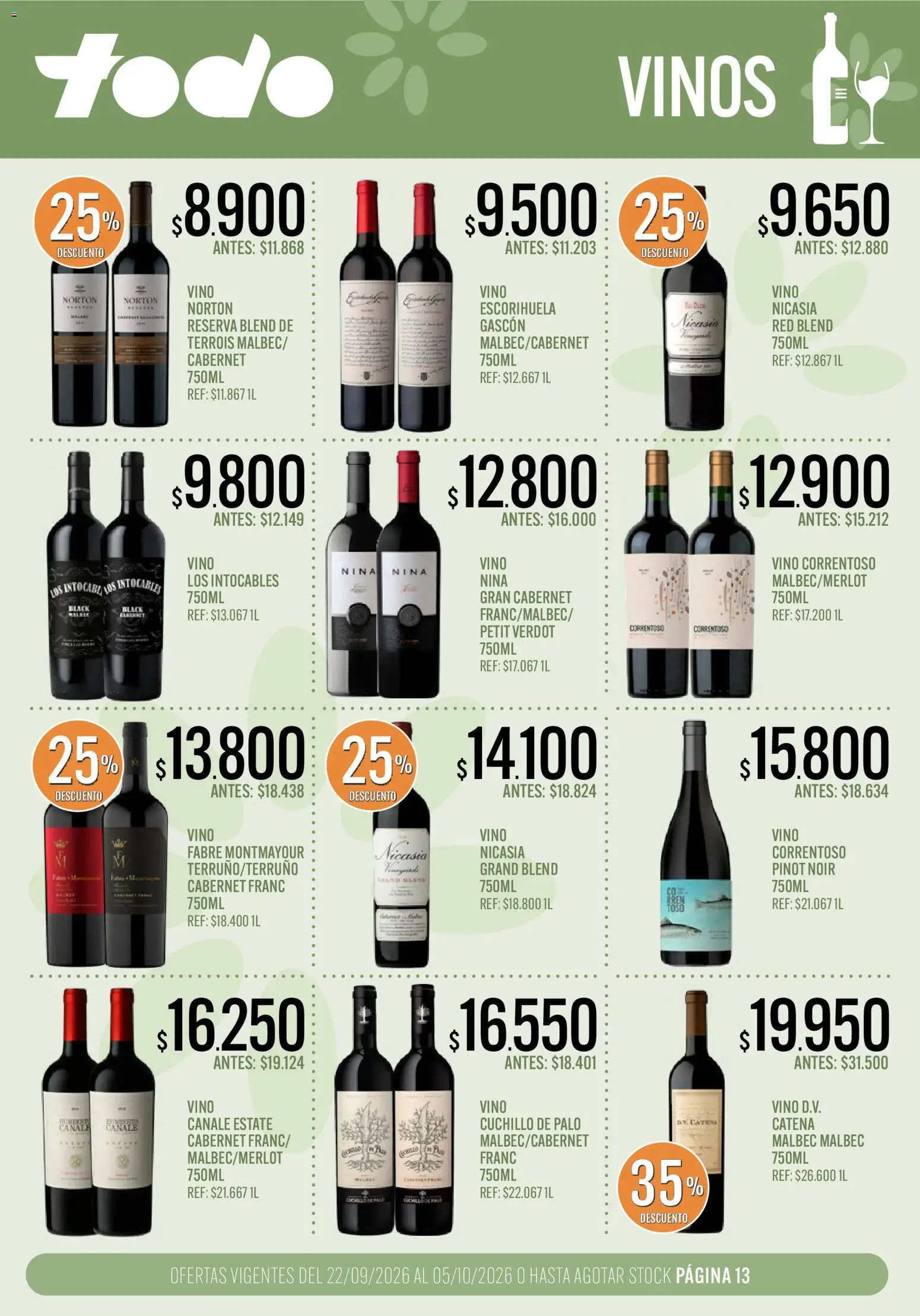 Supermercados TODO catálogo │ válido desde el 22/09/2026 | Página: 13 | Productos: Cuchillo, Vino