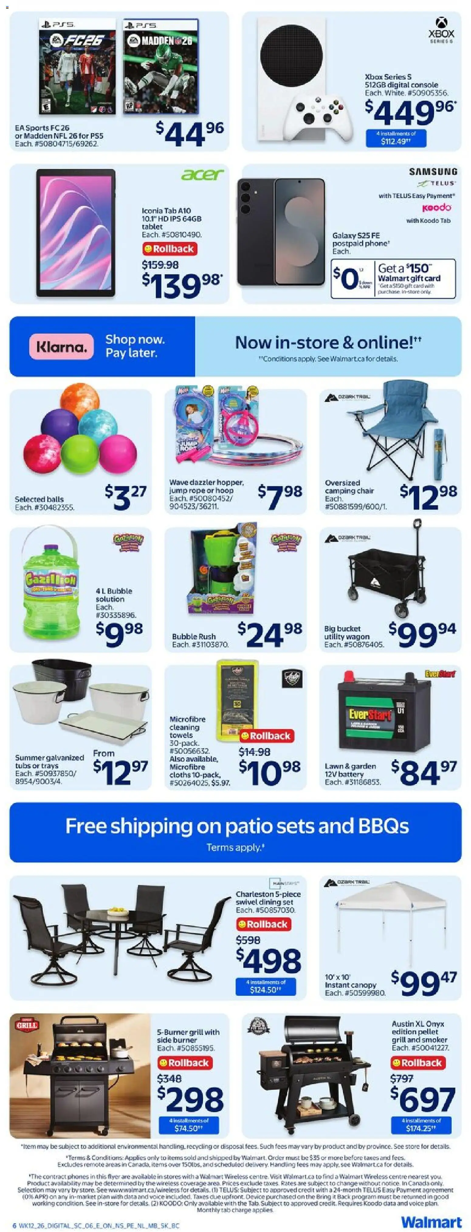 Walmart flyer valid from 16.04.2026 | Page: 8 | Products: Tablet, Xbox, Chair, Battery