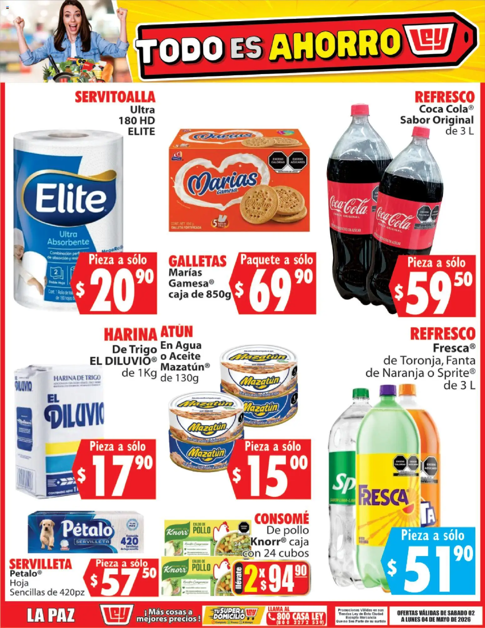 Nuevas ofertas de Casa Ley válidas en toda la República Mexicana desde el 02.05.2026. ¡Encuentra las mejores ofertas en Casa Ley folleto Todo es ahorro! | Página: 5 | Productos: Pollo, Harina, Atún, Galletas