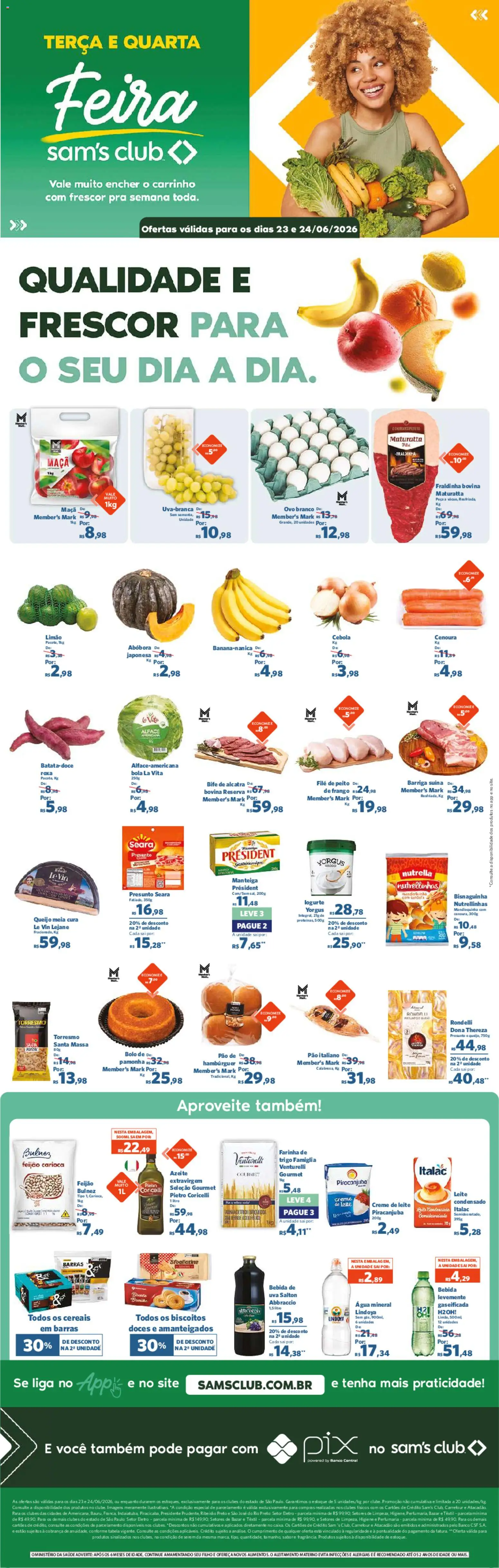 Sam's Club Folheto - válido de 23/06/2026 | Página: 1 | Produtos: Queijo, Doces, Bolo, Alface