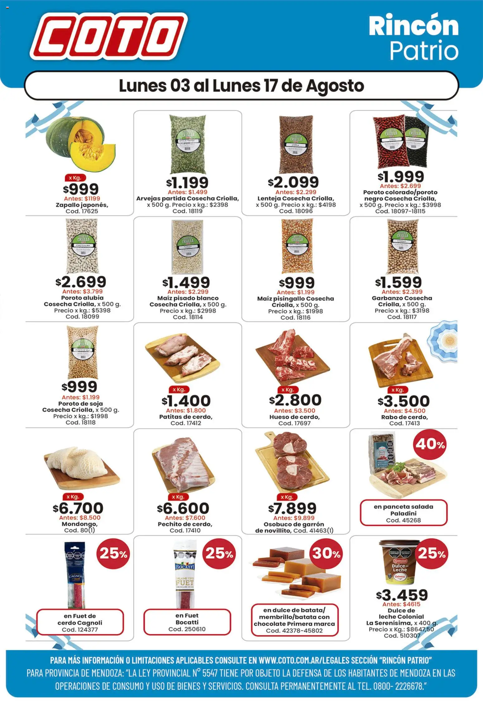 Coto ofertas │ válido desde el 03/08/2026 | Página: 1 | Productos: Zapallo, Panceta, Arvejas, Chocolate
