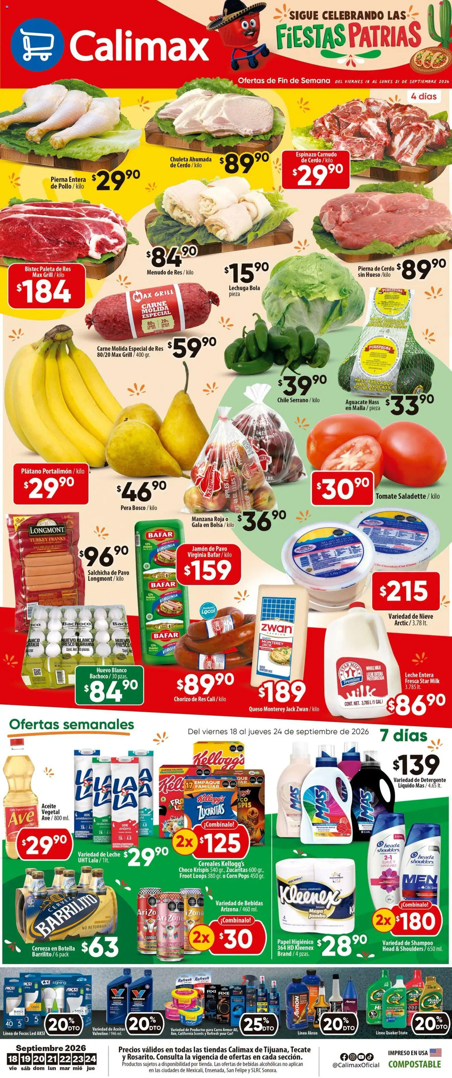 Nuevas ofertas de Calimax válidas en toda la República Mexicana desde el 18/09/2026. ¡Encuentra las mejores ofertas en Calimax folleto Tijuana! | Página: 1 | Productos: Kiwi, Shampoo, Pierna de cerdo, Papel higiénico
