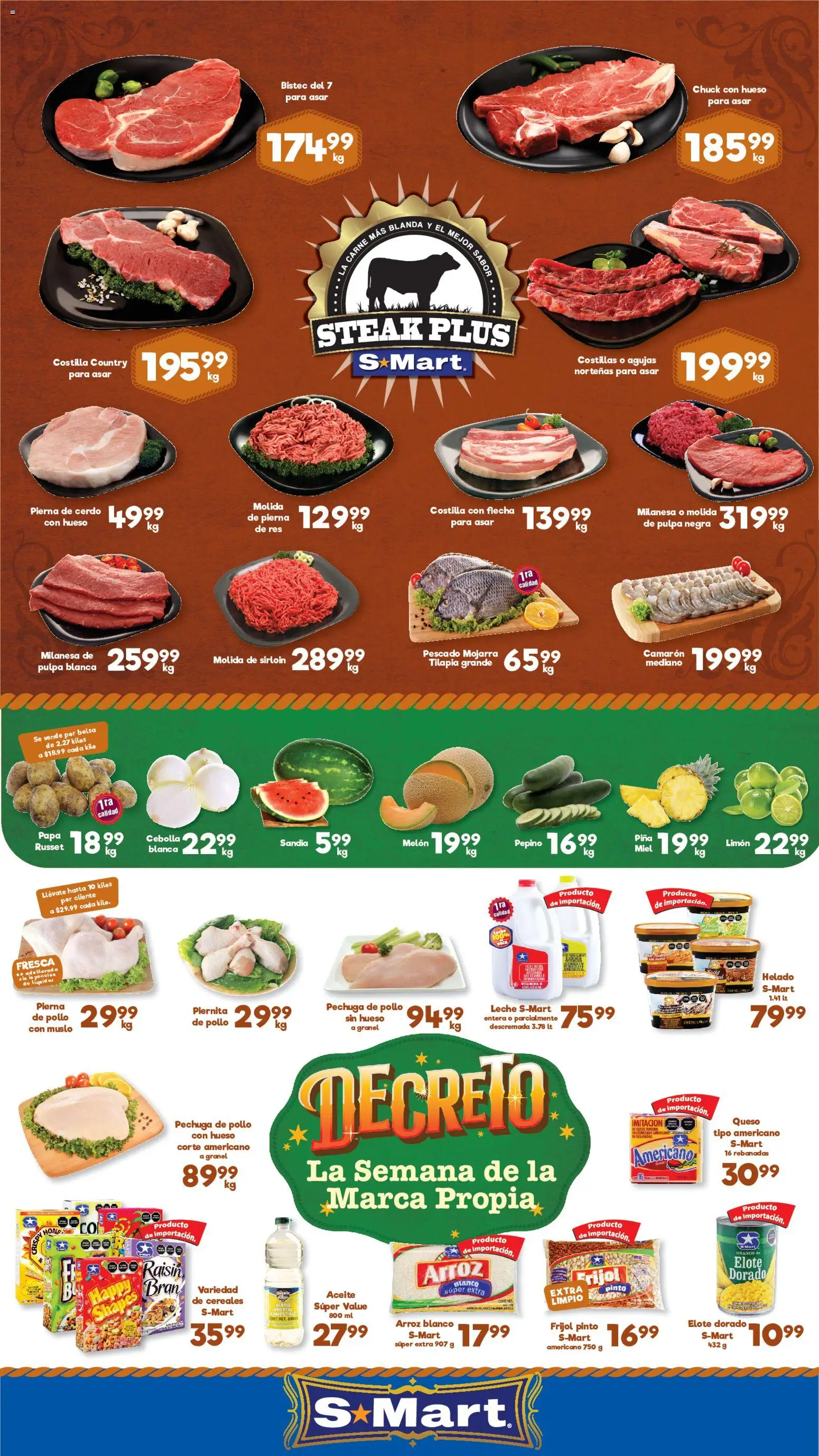 Nuevas ofertas de S-Mart válidas en toda la República Mexicana desde el 26/06/2026. ¡Encuentra las mejores ofertas en S-Mart folleto Monterrey! | Página: 1 | Productos: Sandía, Melón, Leche, Queso