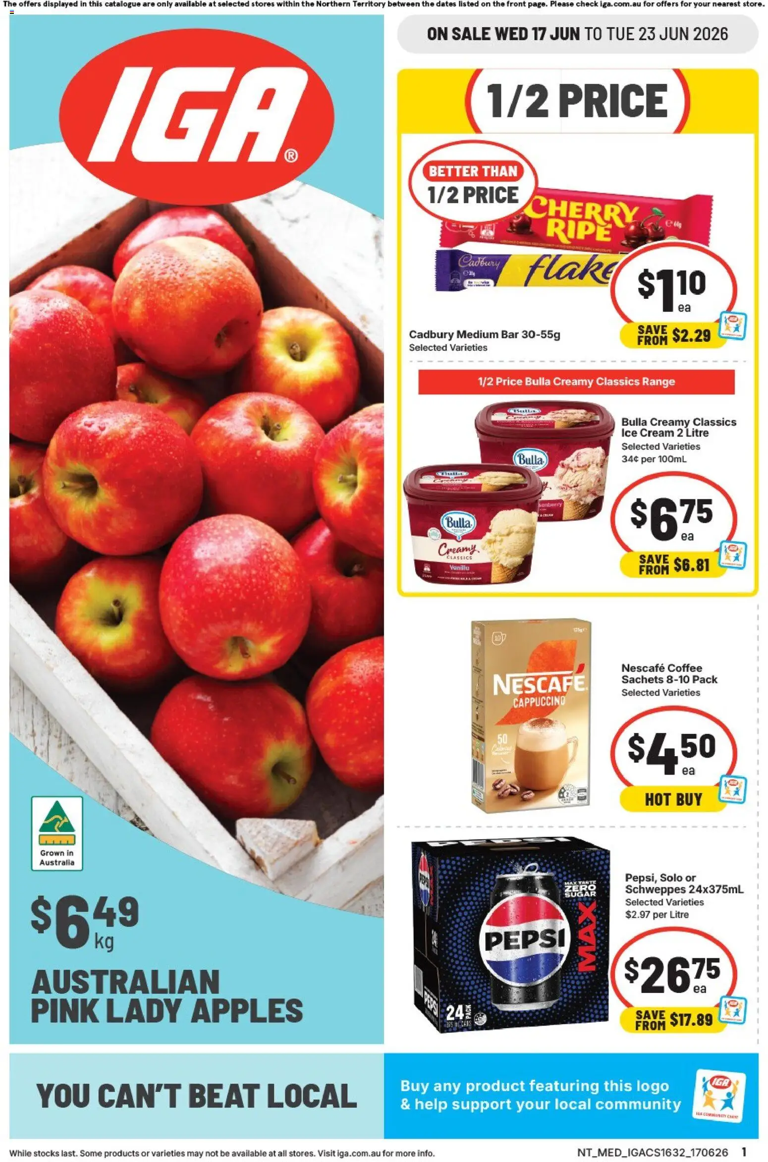 IGA catalogue - valid from 17.06.2026 | Page: 1 | Products: Coffee, Pepsi, Cream, Ice cream