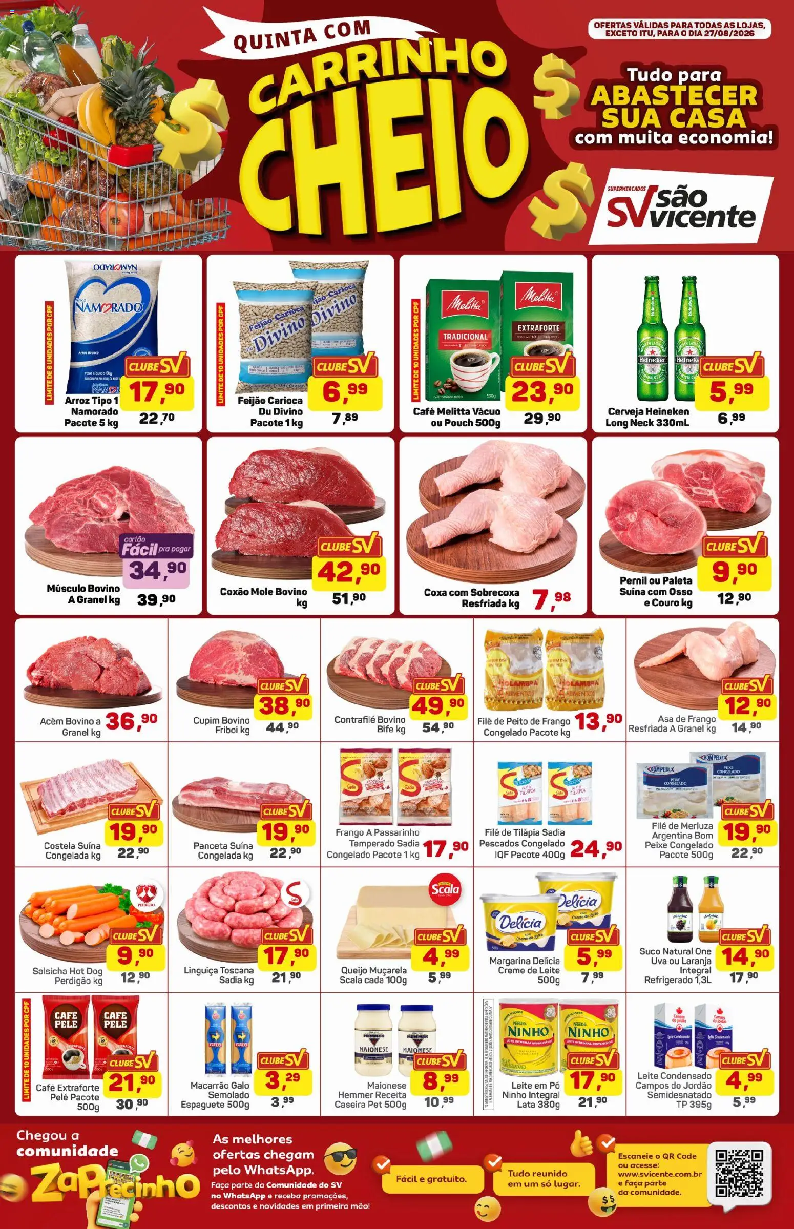 Supermercados São Vicente Folheto - válido de 27/08/2026 | Página: 1 | Produtos: Paleta suína, Arroz, Creme de leite, Maionese