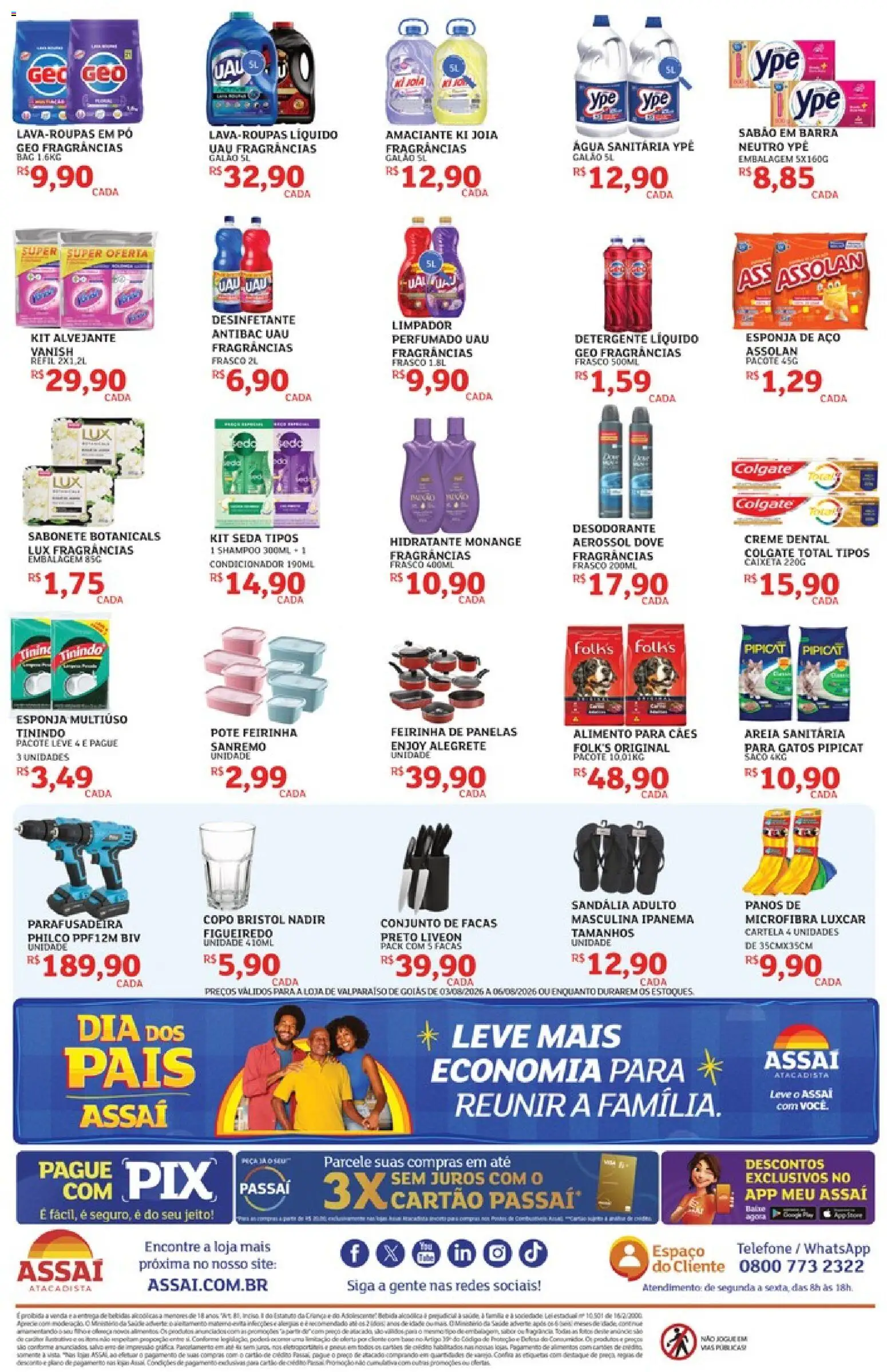 Assaí Atacadista Folheto - válido de 03/08/2026 | Página: 4 | Produtos: Sabão em barra, Sabão, Desinfetante, Parafusadeira