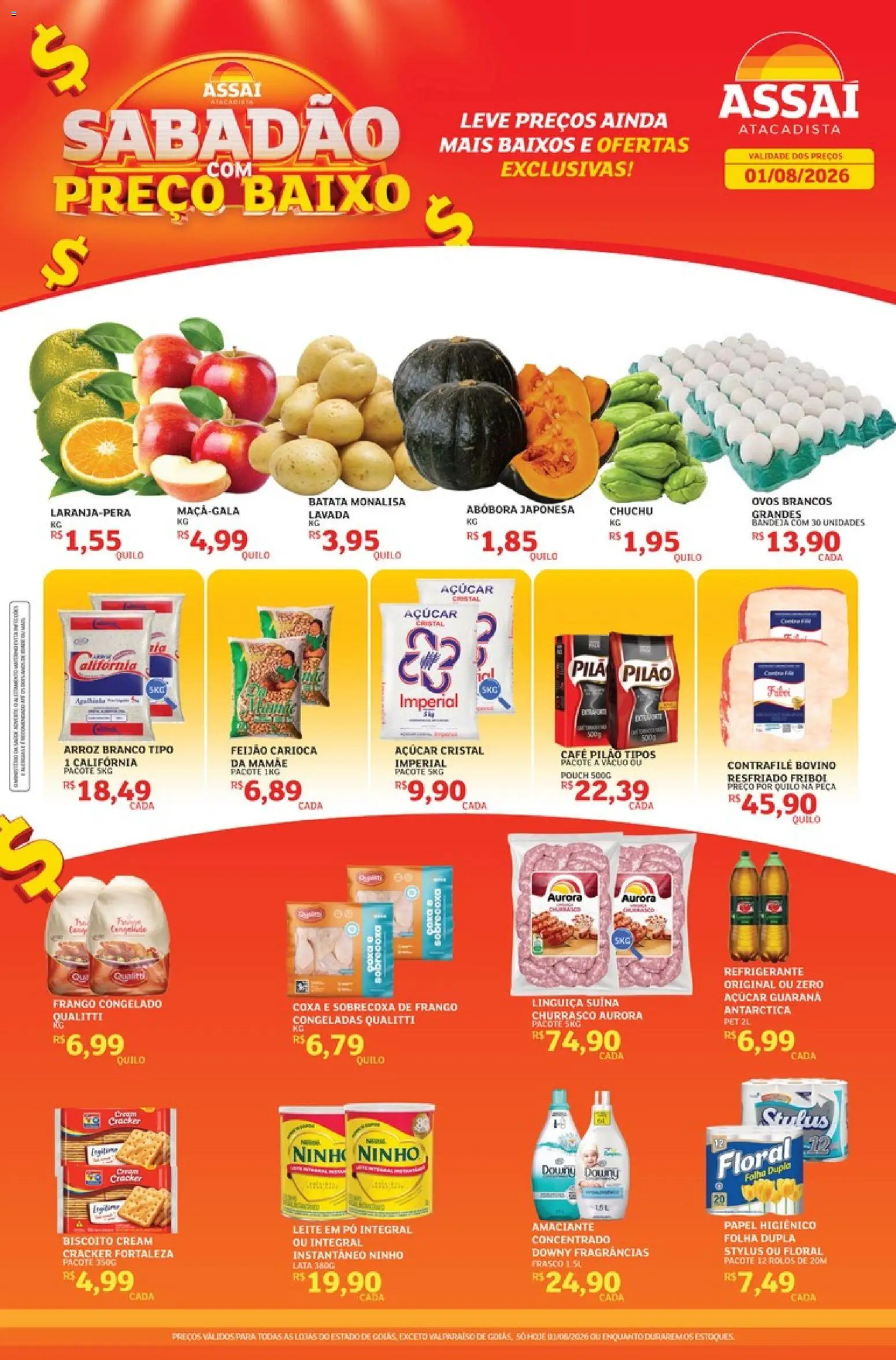 Assaí Atacadista Folheto - válido de 01/08/2026 | Página: 1 | Produtos: Pó, Linguiça, Papel higiênico, Amaciante