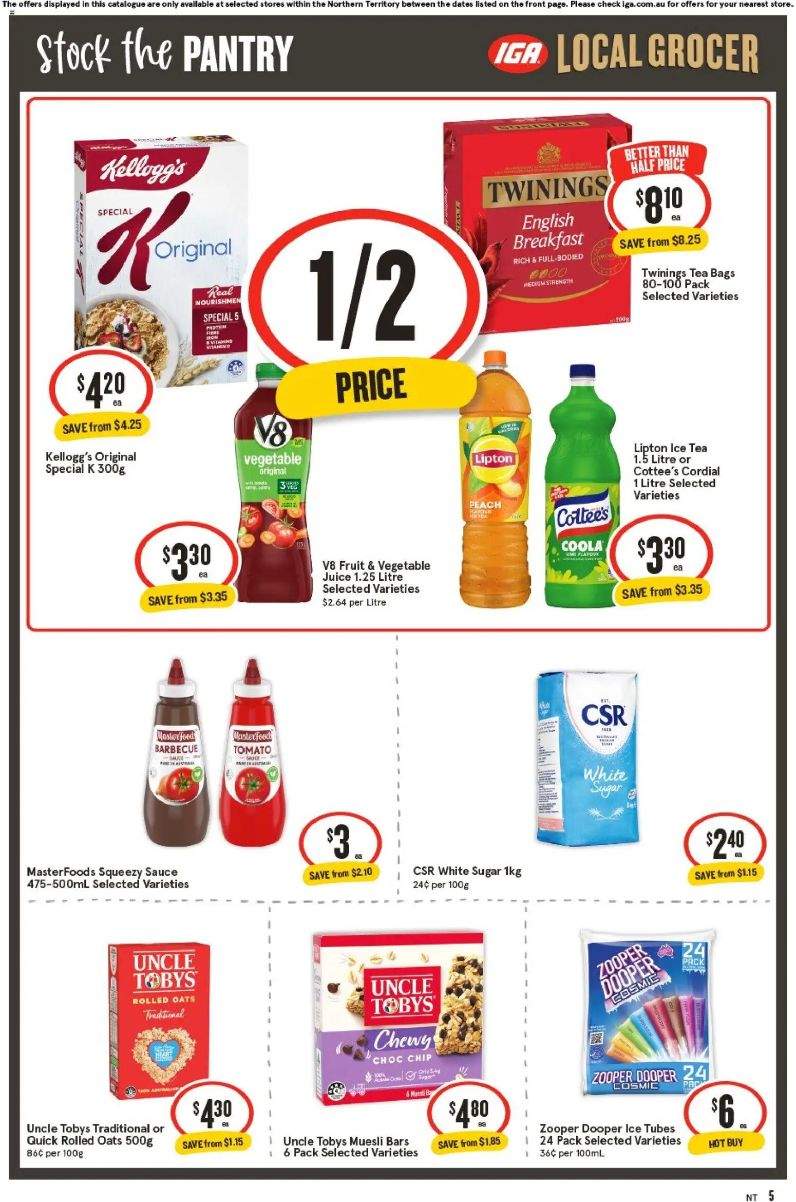 IGA catalogue - valid from 15.04.2026 | Page: 5 | Products: Juice, Sauce, Sugar, Peach