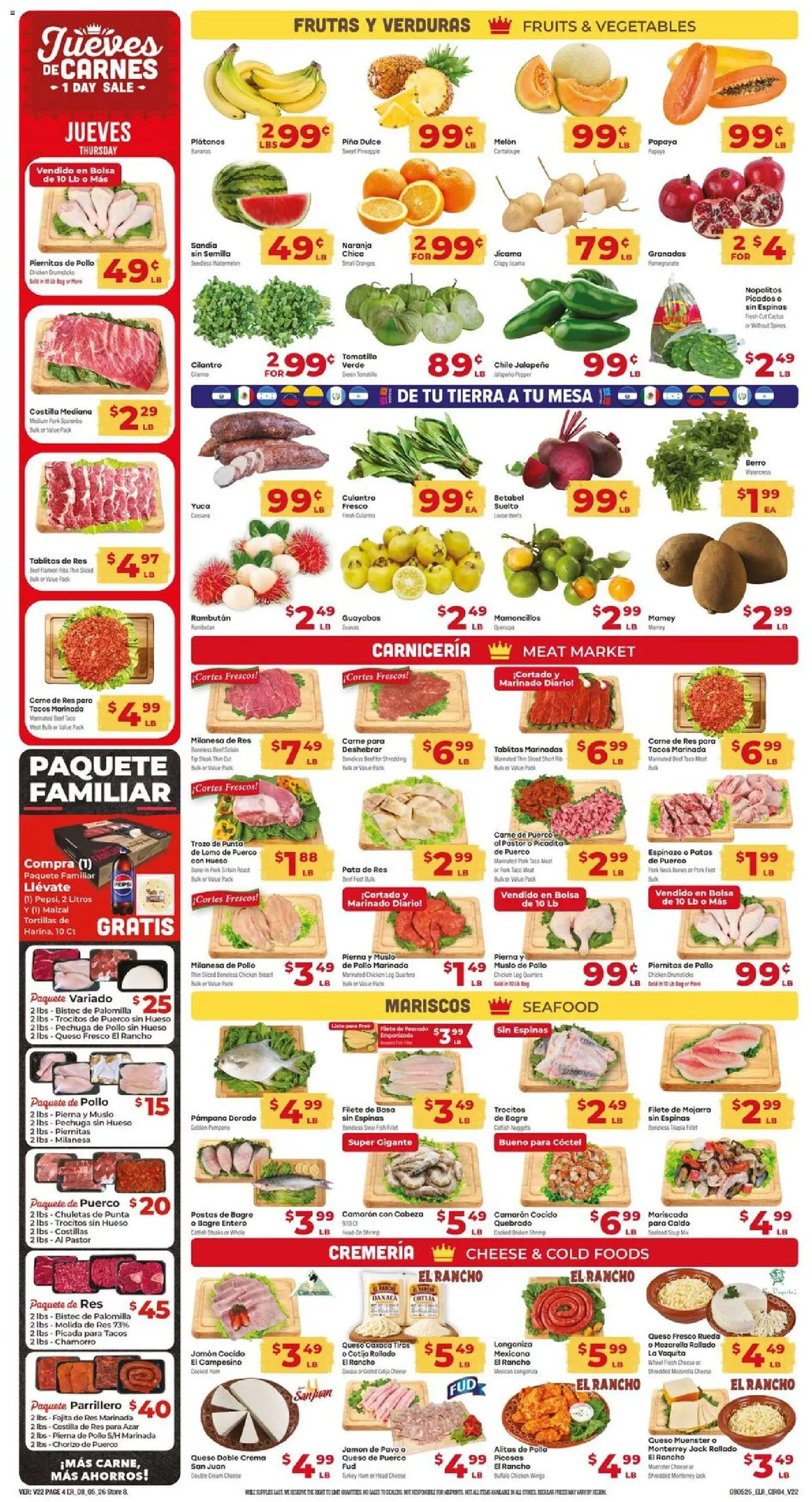 El Rancho Weekly Ad - valid from 08/05/2026 | Page: 4 | Products: Cheese, Fish, Vegetables, Fruits