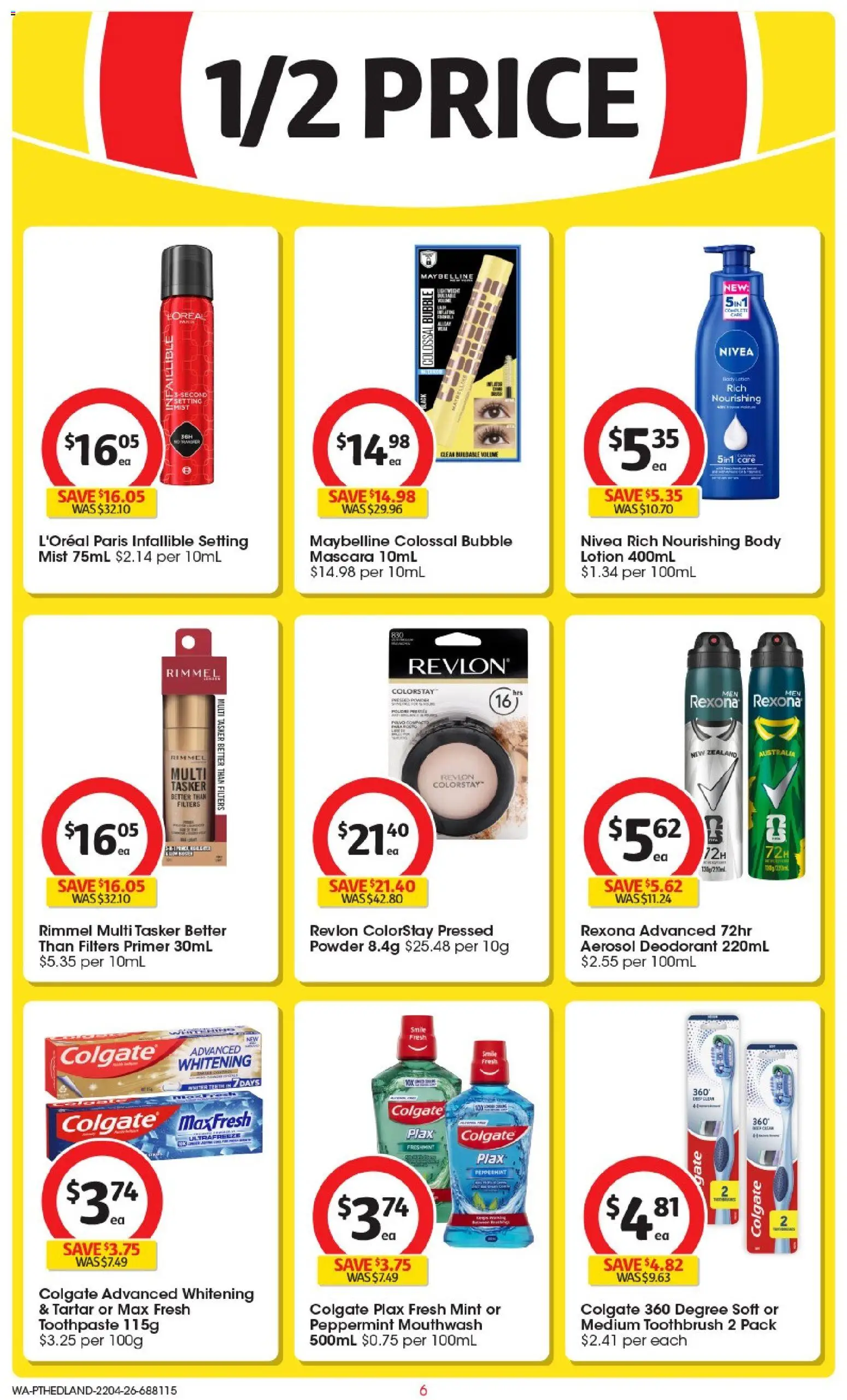 Coles catalogue - valid from 22.04.2026 | Page: 6 | Products: Mascara, Lotion, Deodorant, Toothpaste