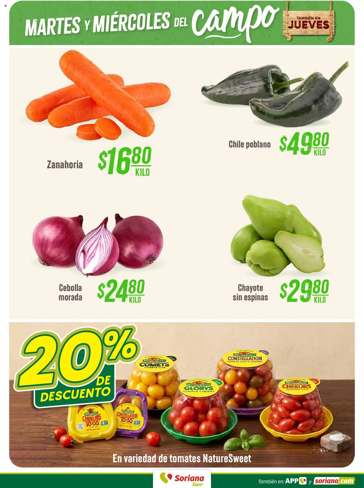 Nuevas ofertas de Soriana válidas en toda la República Mexicana desde el 04/08/2026. ¡Encuentra las mejores ofertas en Soriana Martes y Miércoles del Campo Súper: Tamaulipas (excepto Cd. Victoria y Tampico)! | Página: 3 | Productos: Cebolla, Tomate, Uva, Zanahoria