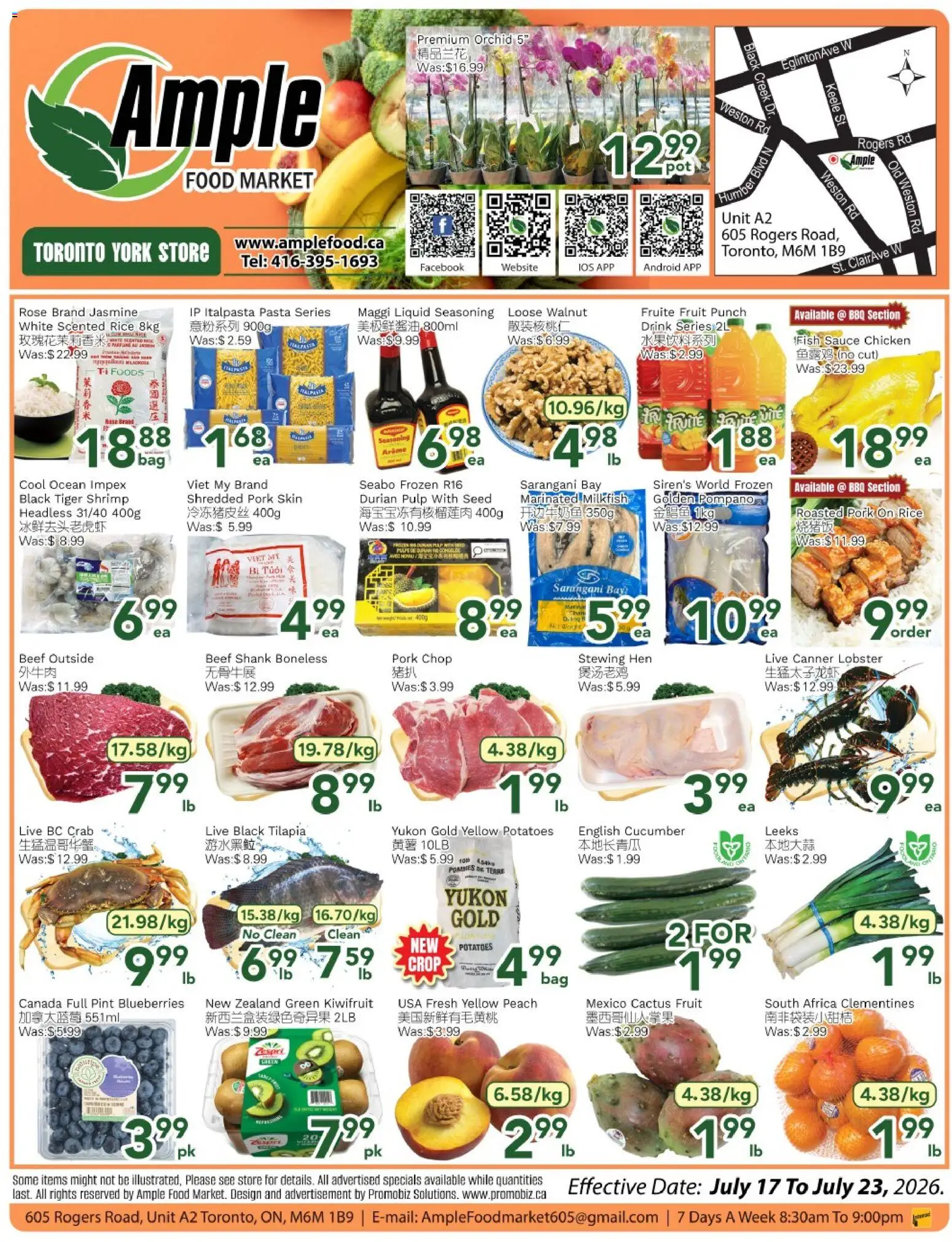 Ample Food Market flyer valid from Jul 17, 2026 | Page: 1 | Products: Rice, Fish, Potatoes, Chicken