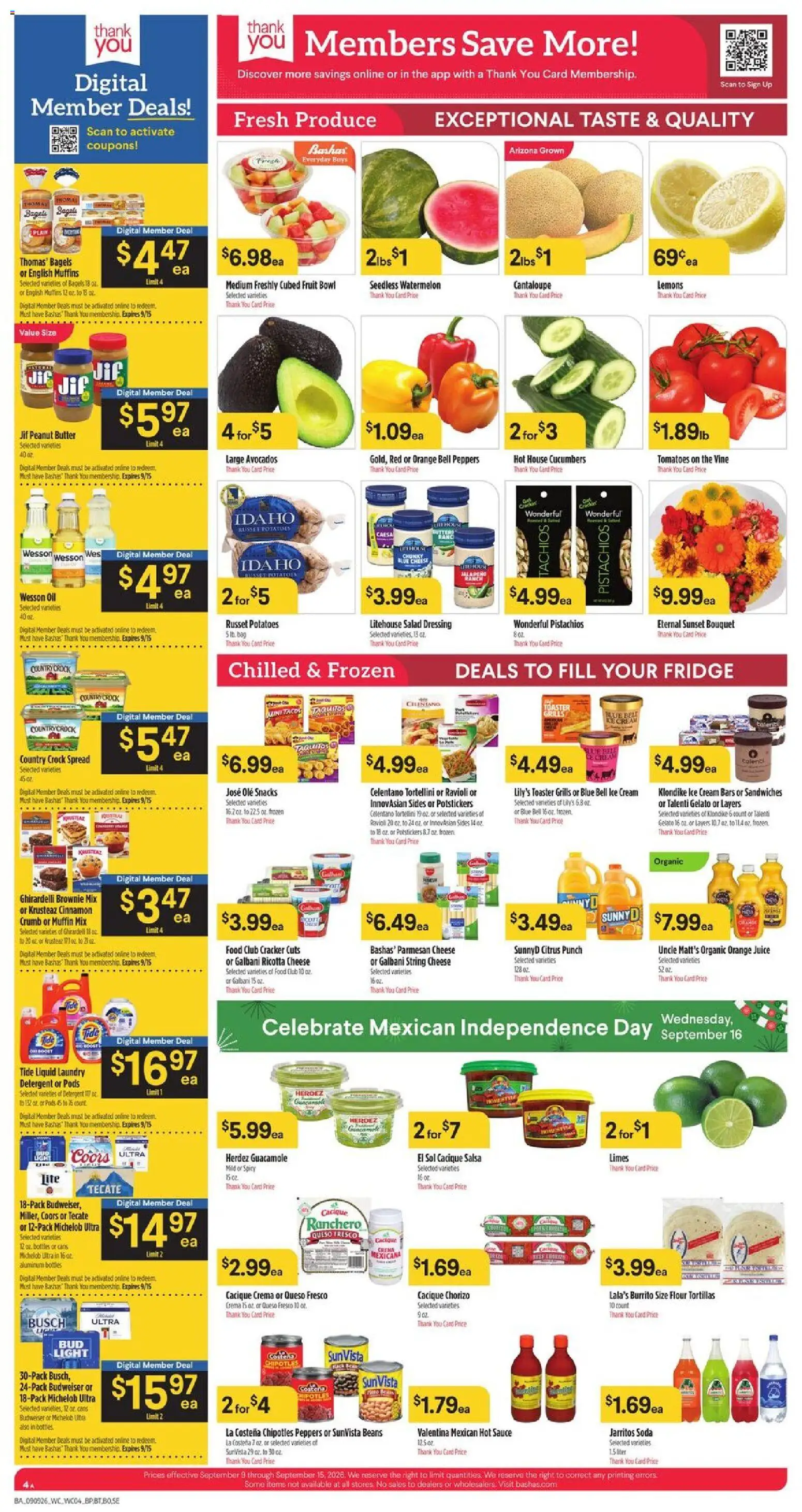 Basha's Weekly Ad - valid from 09/09/2026 | Page: 4 | Products: Tomatoes, Cucumbers, Tortillas, Watermelon