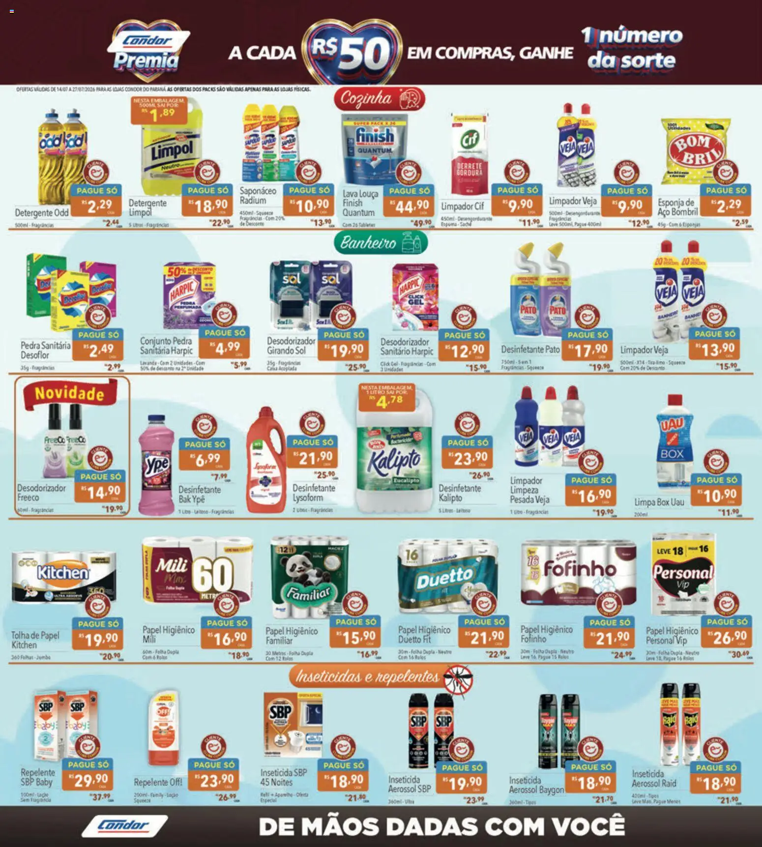 Supermercados Condor Folheto - válido de 14/07/2026 | Página: 21 | Produtos: Pedra sanitária, Esponja de aço, Repelente, Inseticida