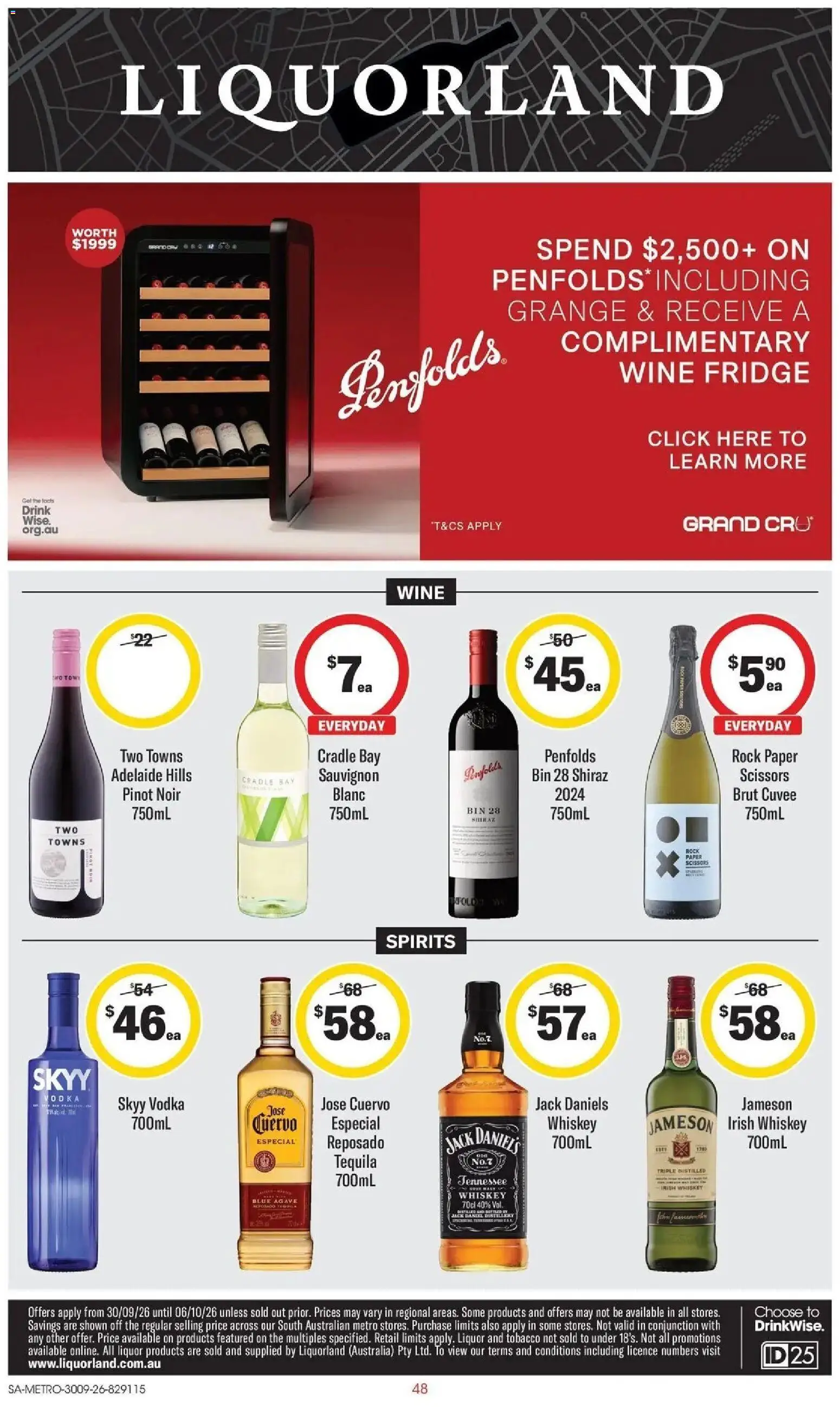 Coles catalogue - valid from 30/09/2026 | Page: 48 | Products: Tequila, Fridge, Irish whiskey, Jack Daniel’s