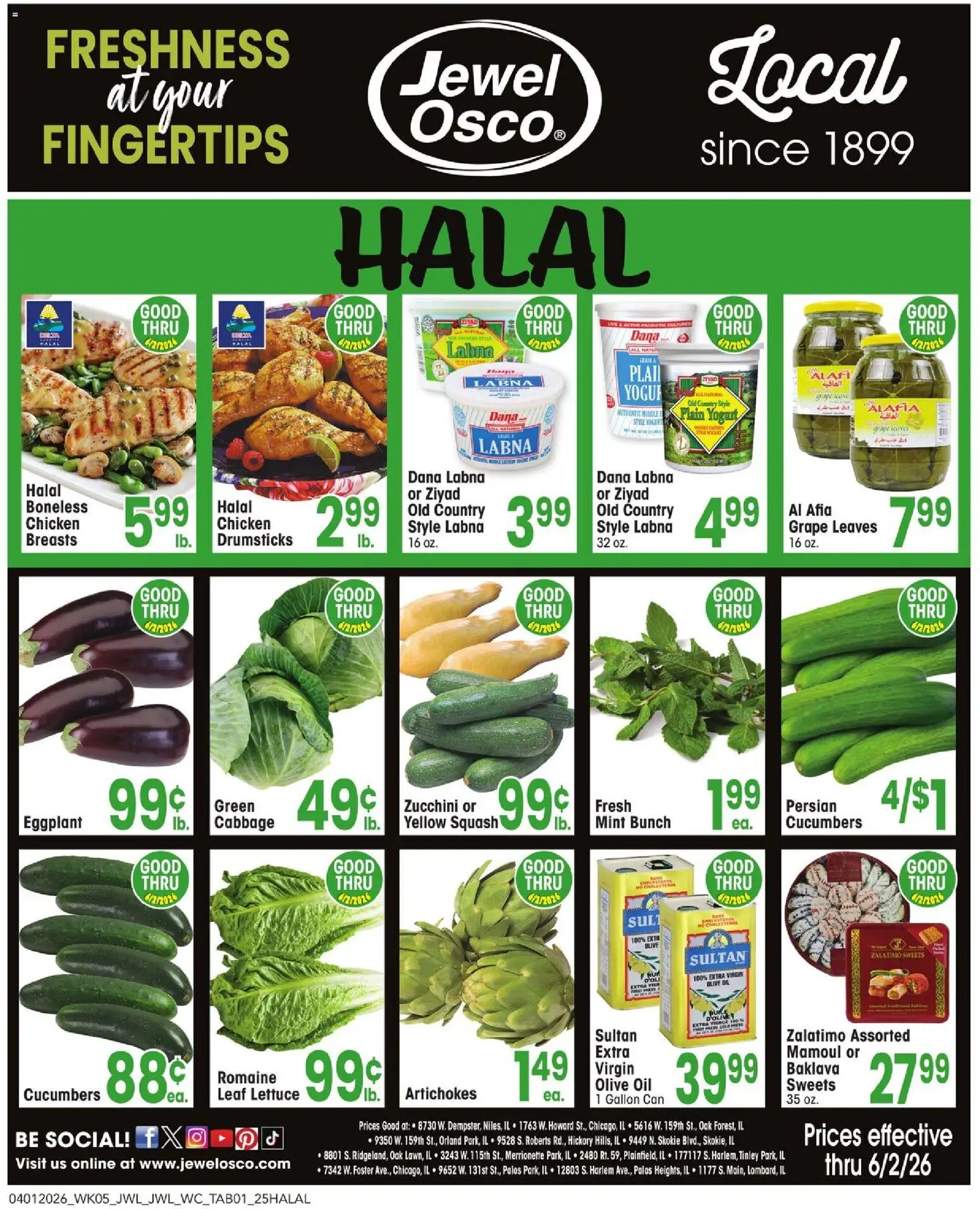 Jewel Osco Specialty Publication - valid from 01.04.2026 | Page: 1 | Products: Press, Oil, Cucumbers, Eggplant