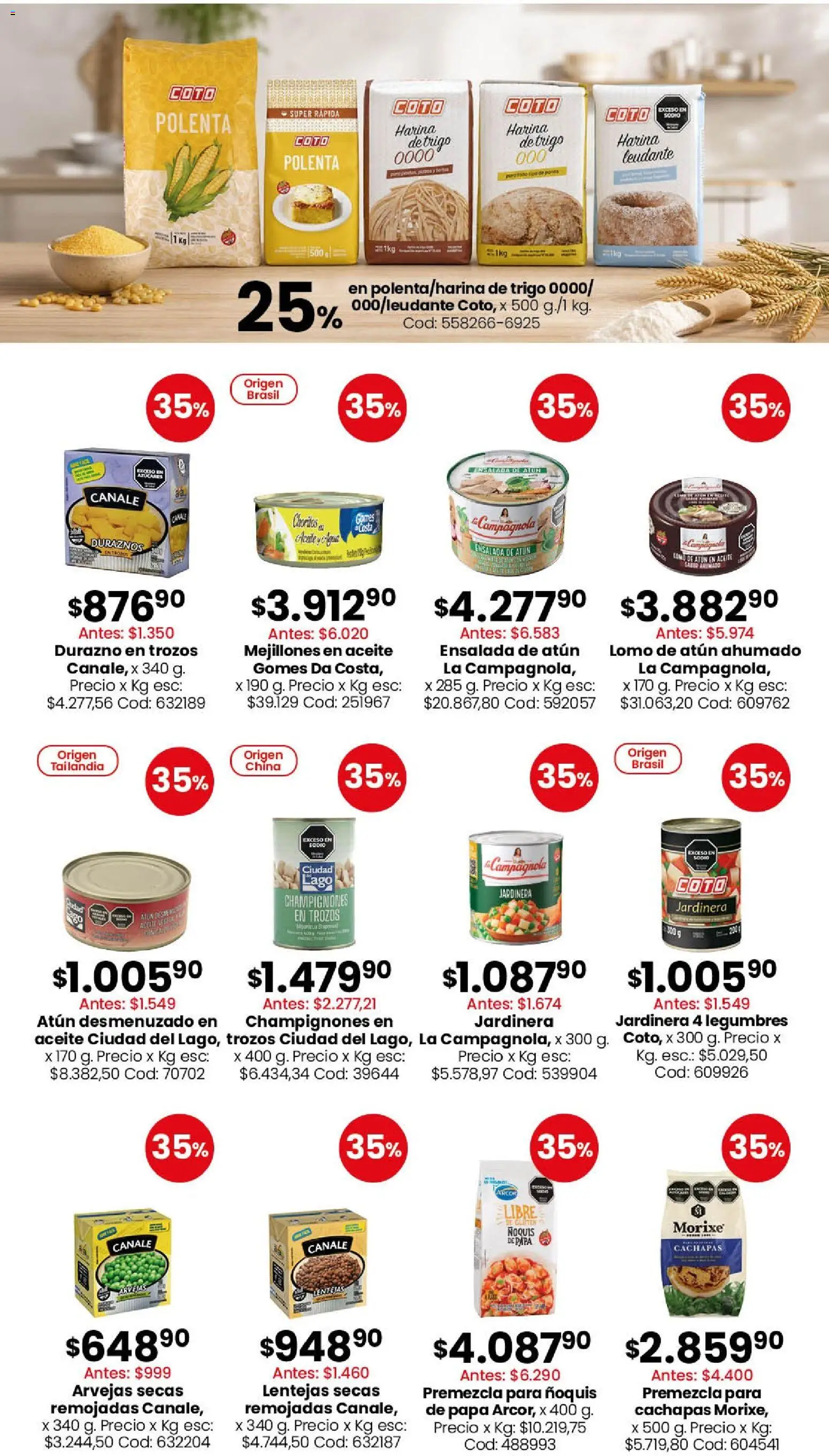 Coto - Almacén y bebidas │ válido desde el 20/07/2026 | Página: 4 | Productos: Papa, Lentejas, Arvejas, Polenta