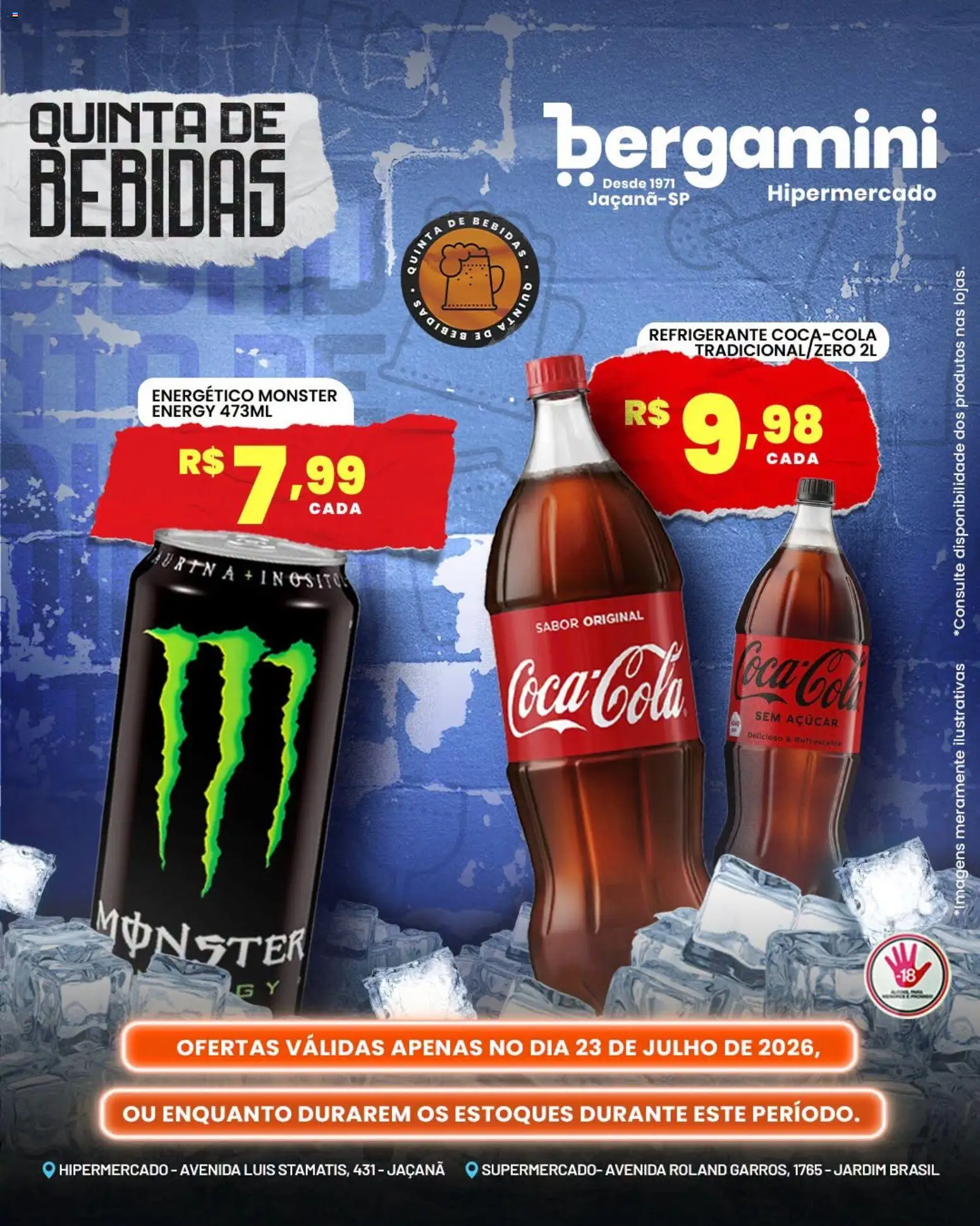 Supermercado Bergamini Folheto - válido de 23/07/2026 | Página: 11 | Produtos: Energético, Açúcar, Refrigerante, Monster