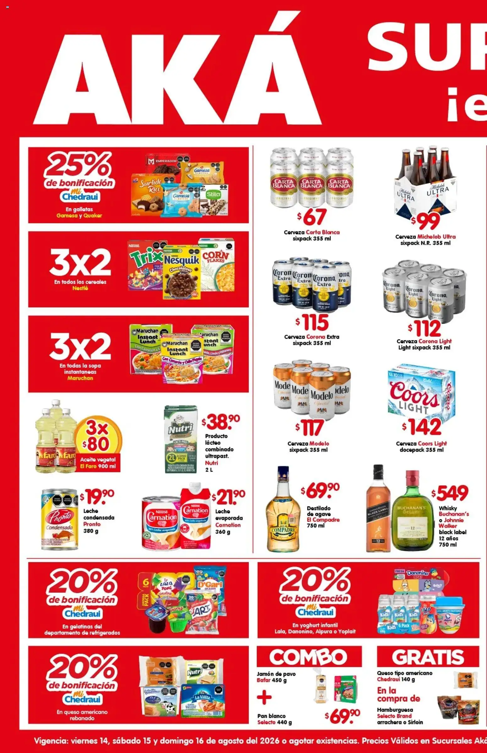 Nuevas ofertas de Arteli válidas en toda la República Mexicana desde el 14/08/2026. ¡Encuentra las mejores ofertas en Arteli folleto Aká Superbodegas Foraneas! | Página: 1 | Productos: Fresa, Leche, Pan, Hamburguesa