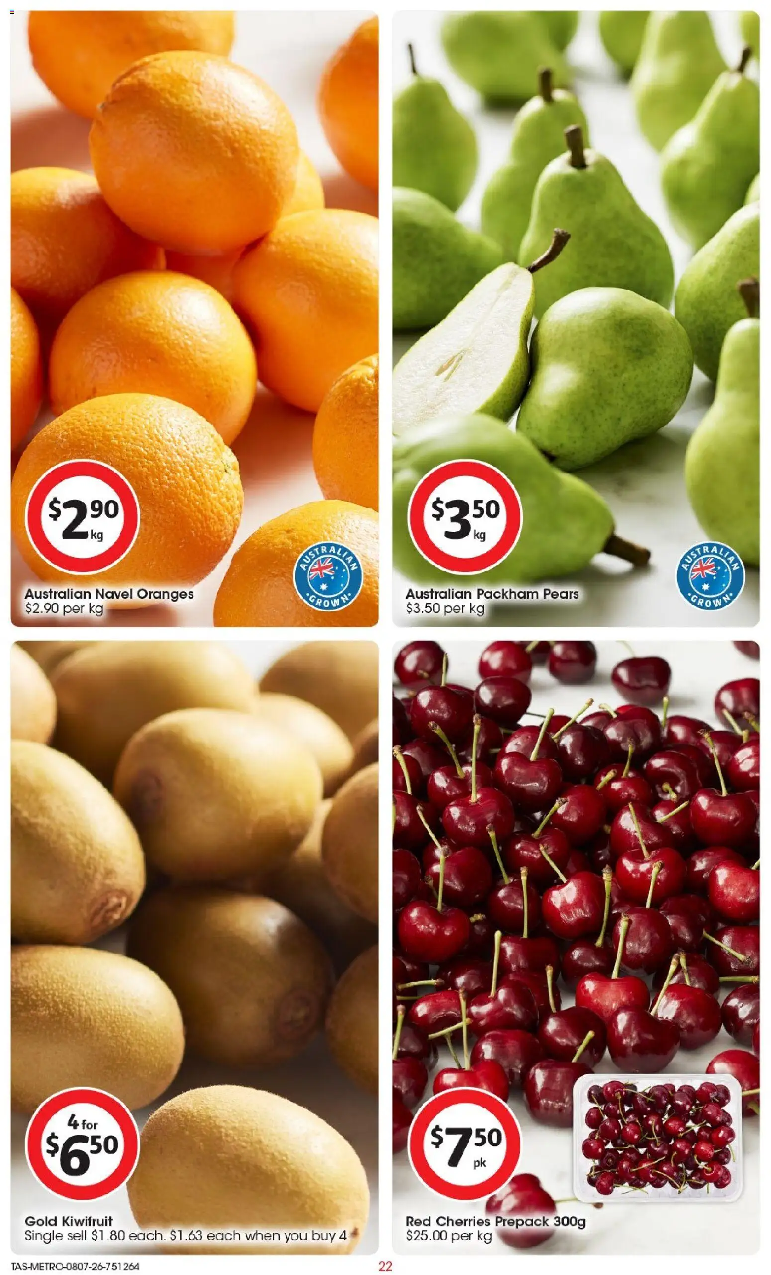 Coles catalogue - valid from 08/07/2026 | Page: 22 | Products: Cherries, Oranges, Kiwifruit