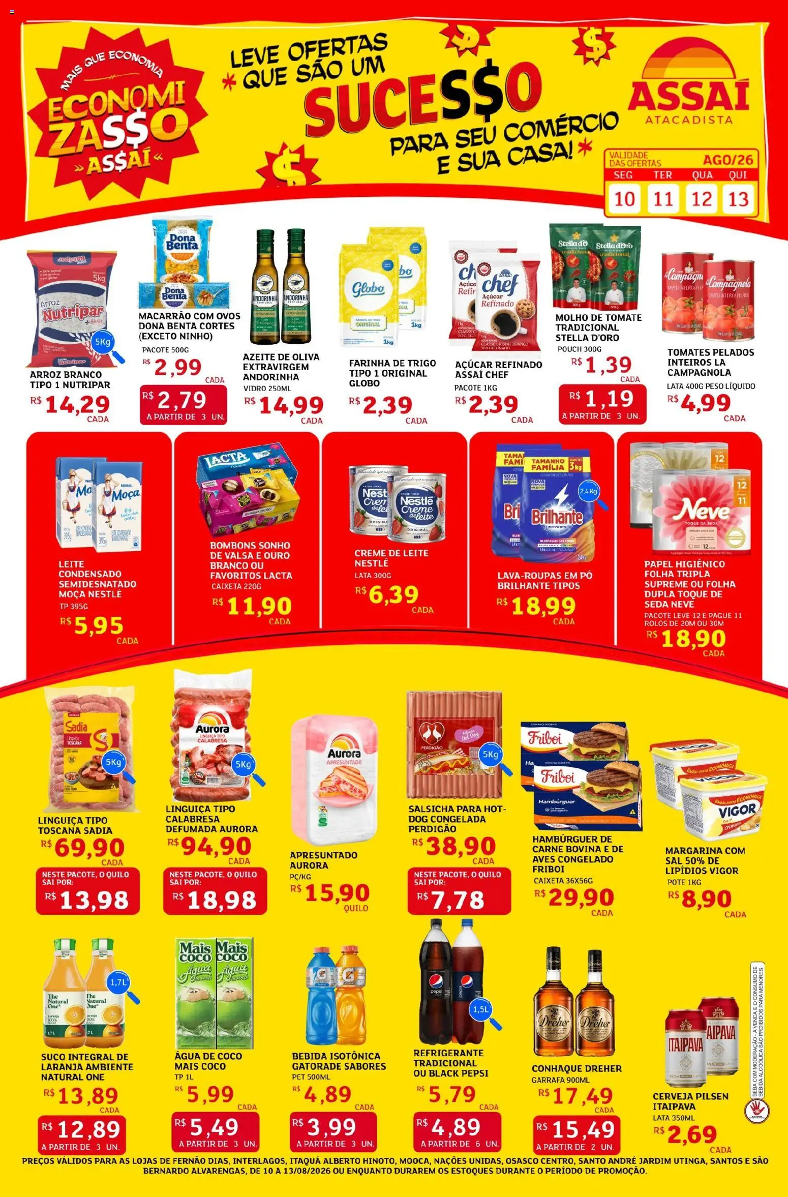 Assaí Atacadista Folheto - válido de 10/08/2026 | Página: 1 | Produtos: Carne bovina, Aves, Sonho, Arroz