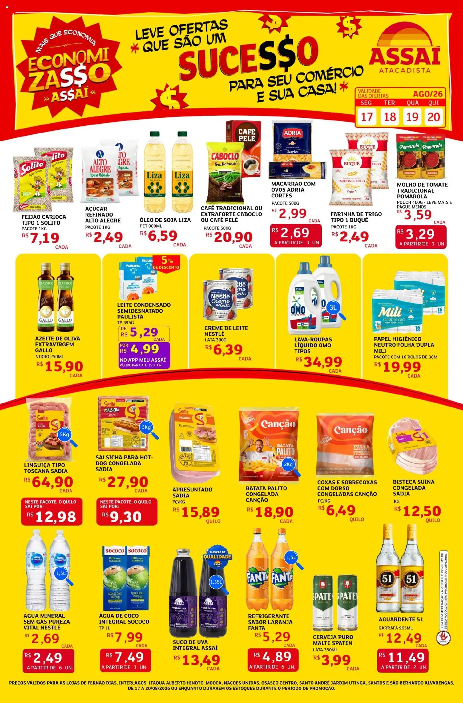 Assaí Atacadista Folheto - válido de 17/08/2026 | Página: 1 | Produtos: Farinha, Leite, Ovos, Café