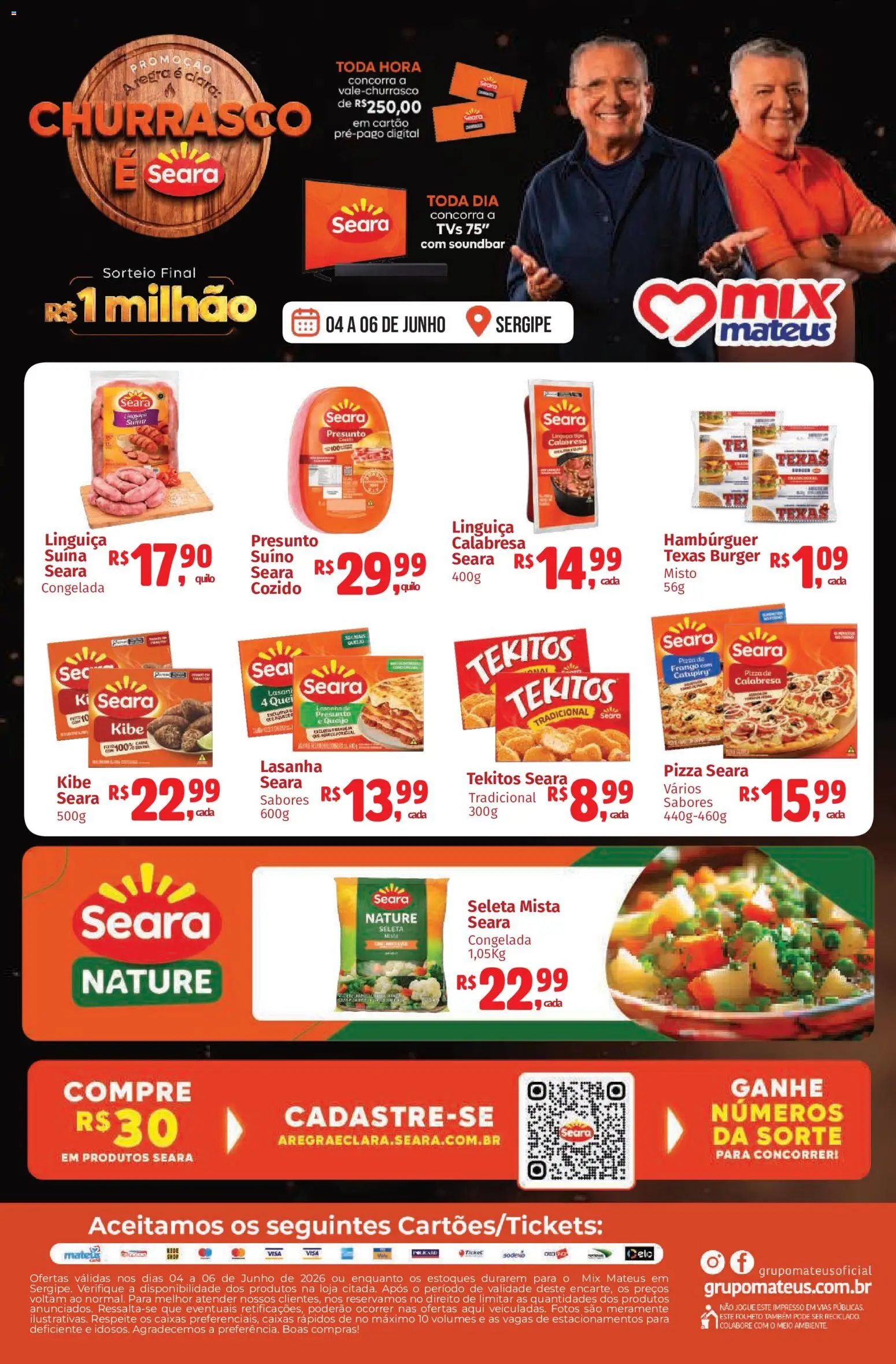 Mateus Folheto - válido de 04.06.2026 | Página: 1 | Produtos: Linguiça, Pizza, Hambúrguer, Frango
