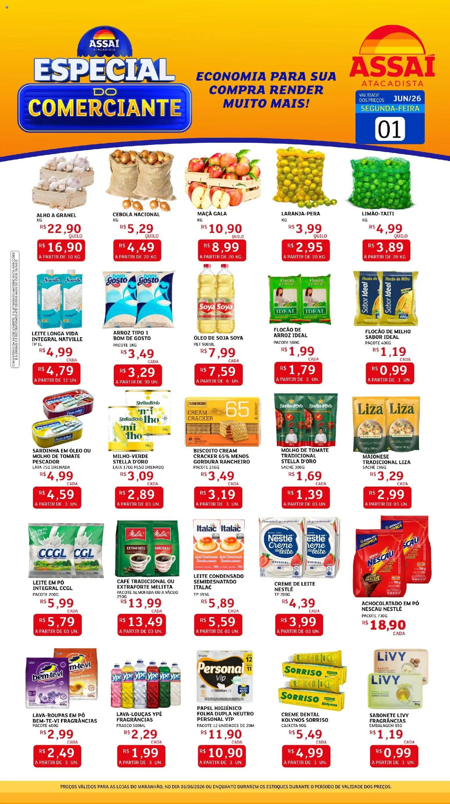 Assaí Atacadista Folheto - válido de 01.06.2026 | Página: 1 | Produtos: Cálcio, Sabonete, Leite condensado, Papel higiênico