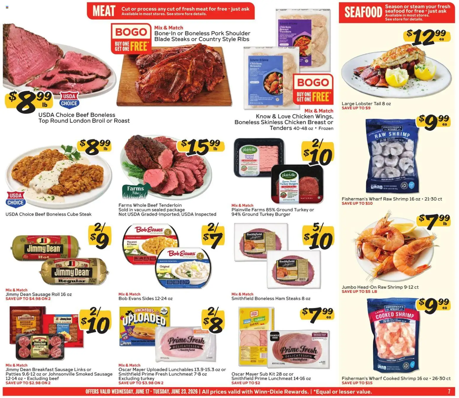Winn Dixie Weekly Ad - valid from 17.06.2026 | Page: 7 | Products: Vacuum, Cheese, Pork, Potatoes